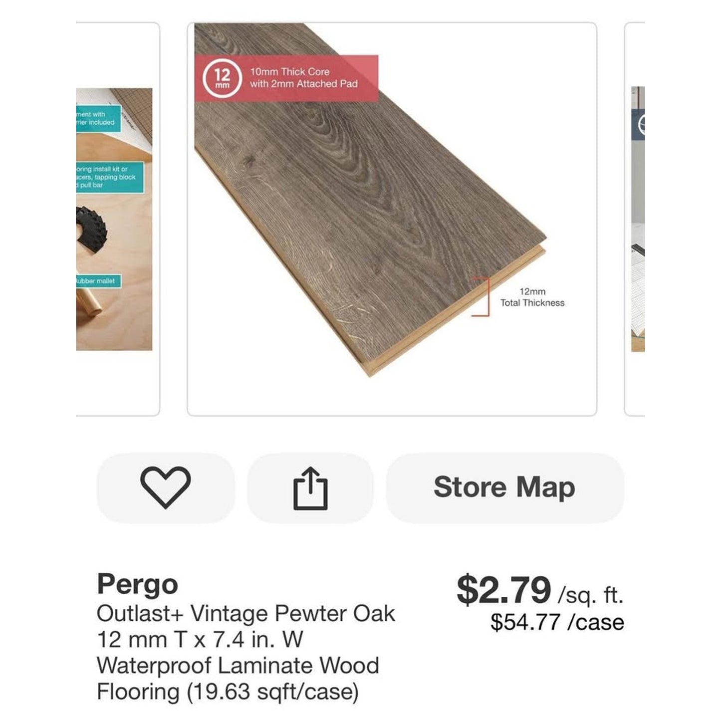 Outlast+ Vintage Pewter Oak 12 mm Tx7.4 in. W waterproof Laminate wood flooring