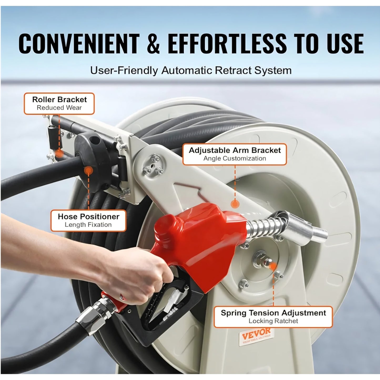 VEVOR Fuel Hose Reel, 3/4" x 66', Extra Long Retractable Diesel Hose Reel,Carbon Steel Construction