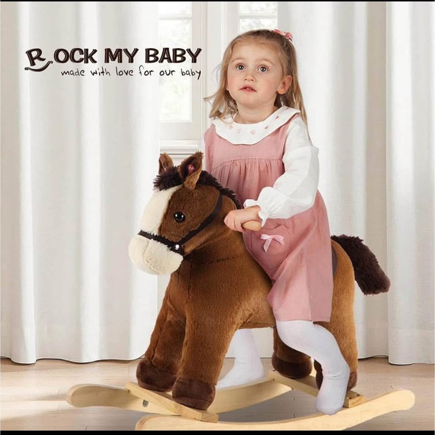 Plush Rocking Horse, Soft Filling Ride on Pony, Rocking Animal, Stuffed Rocker for Kids 18 Months an