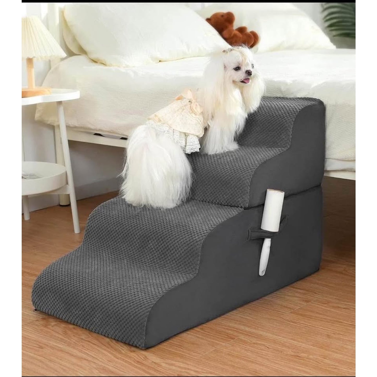 Dog Stairs, 4-Tiers Steps Ramp High Bed, Dog Ramp with Stable Non-Slip Fabric Cover, Pet Stairs for