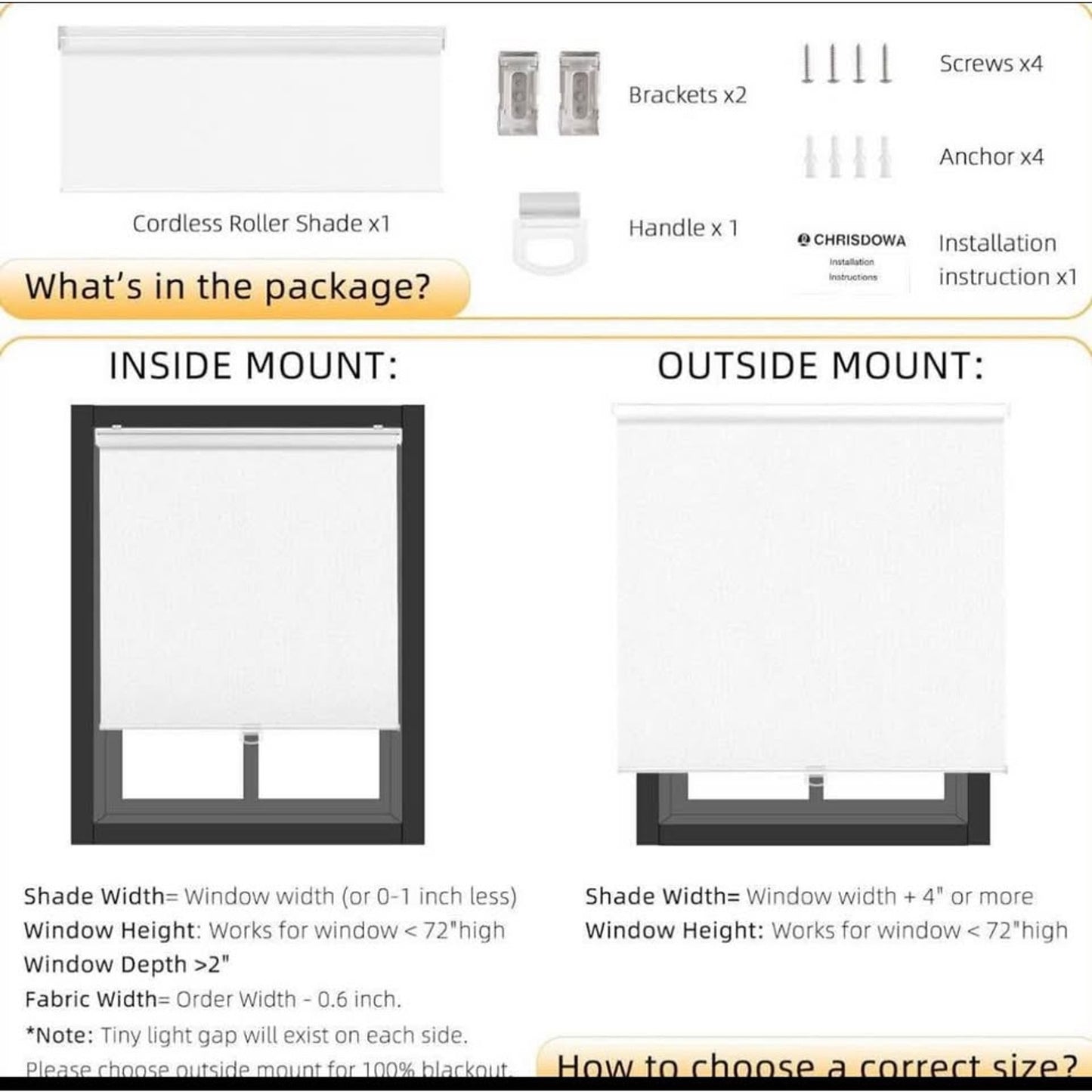 ChrisDowa Cordless Blackout Roller Shades for Windows, Thermal Insulated UV Protection Pull Down Sha