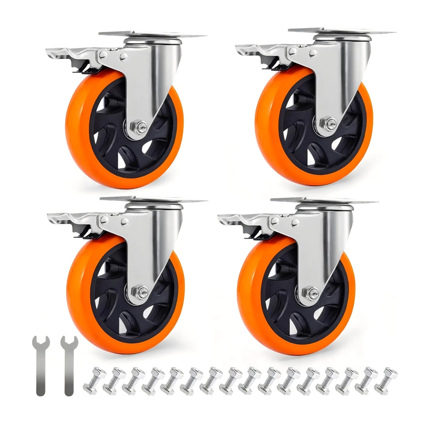 D&L 5 Inch Swivel Casters Wheels 1500lbs Heavy Duty Castors with Brake Polyurethane Dual Locking