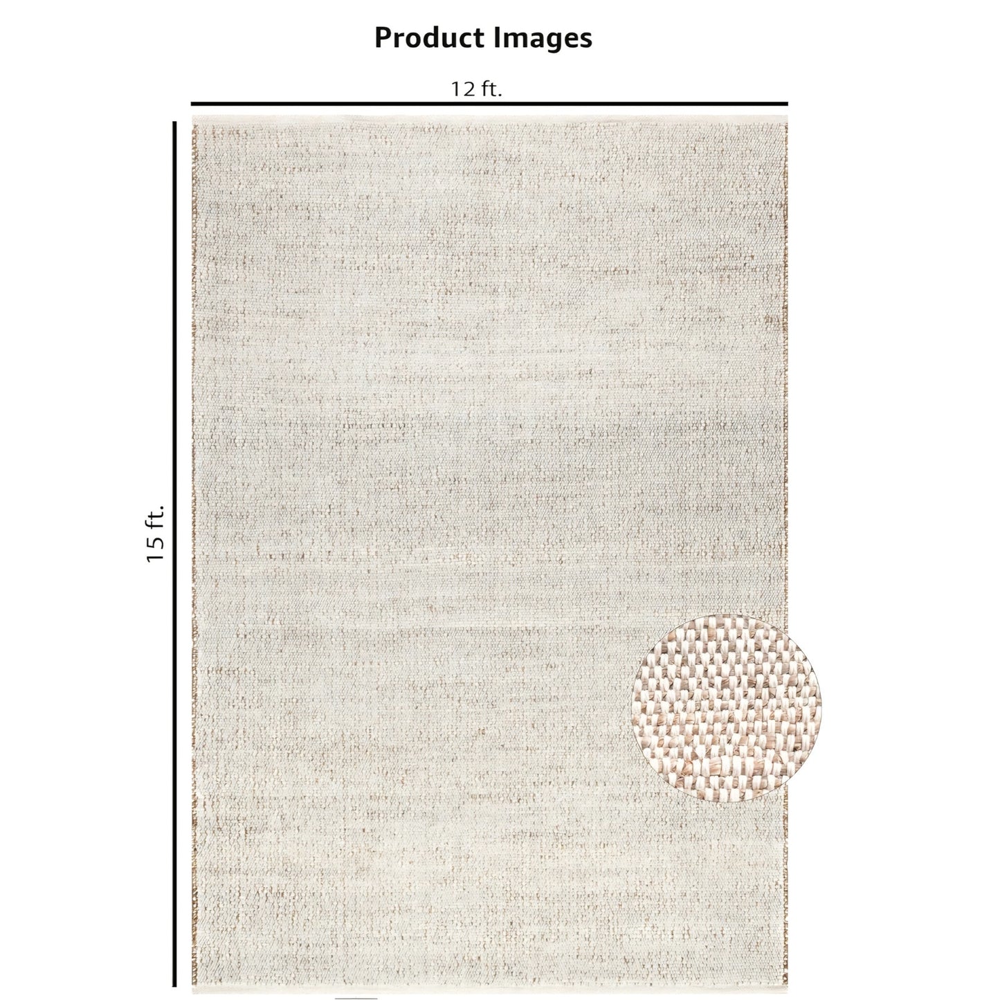 S & L Homes Jute Cotton Hand Woven Natural Farmhouse Area Rug for Living Room -(12' x 15' Natural)