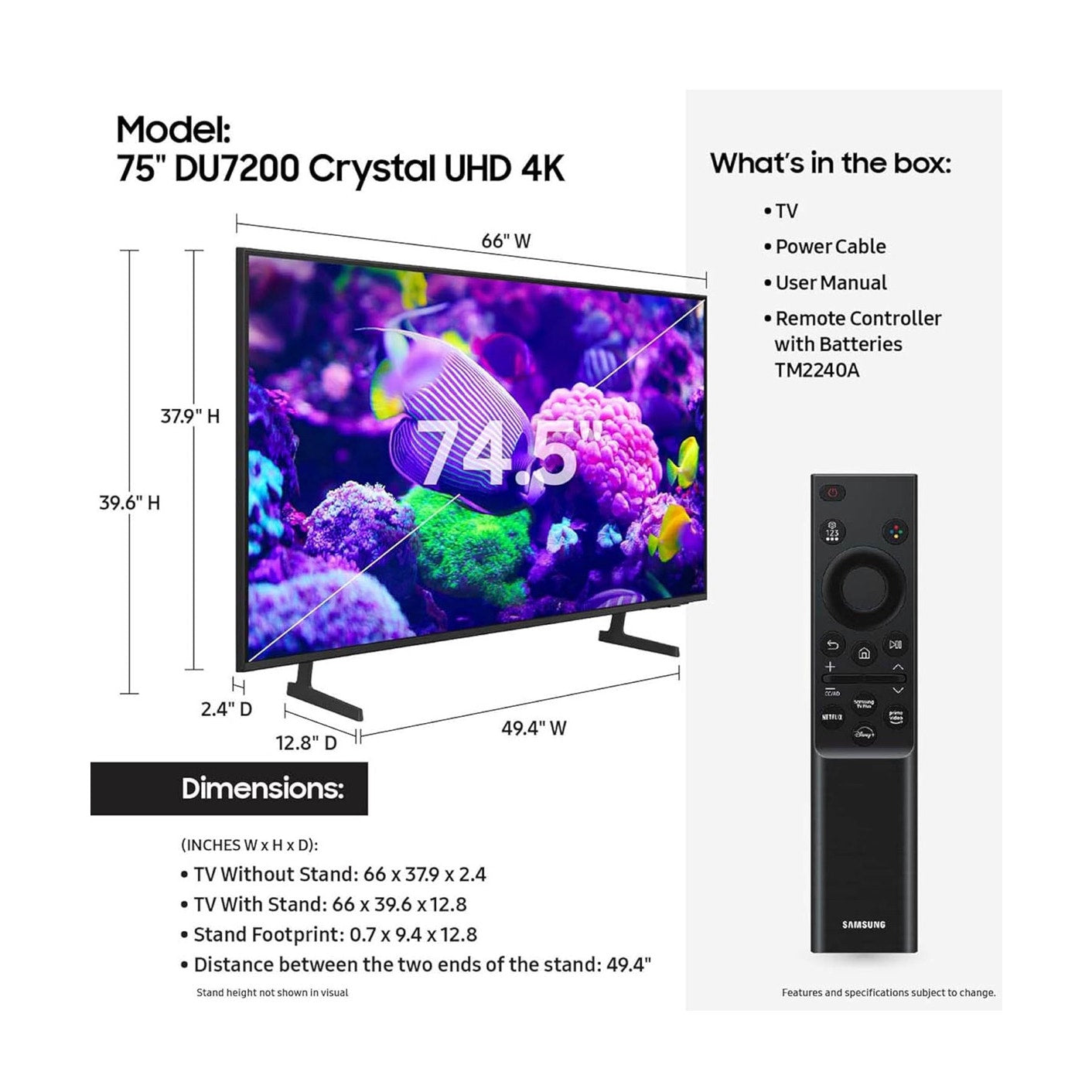 Samsung 75-Inch Class Crystal UHD 4K DU7200 Series HDR Smart TV