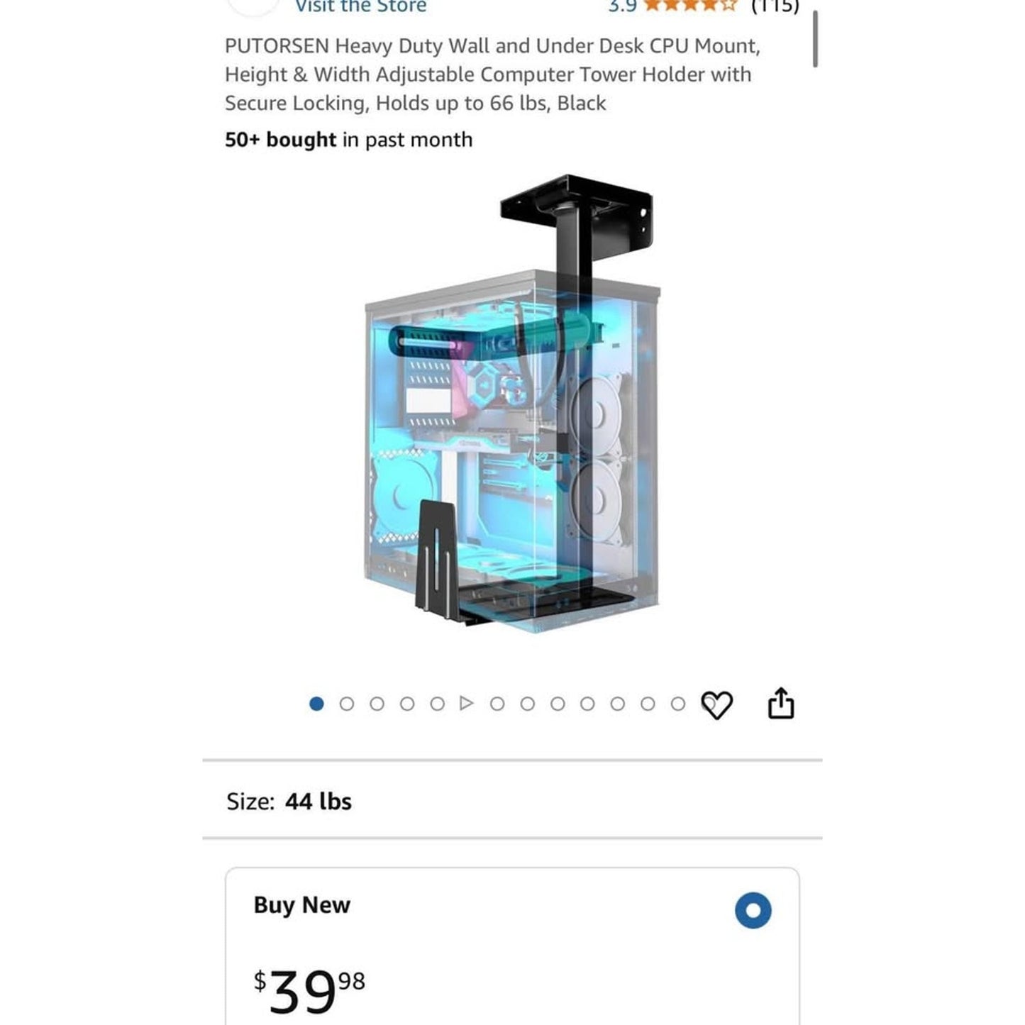 PUTORSEN Heavy Duty Wall and Under Desk CPU Mount, Height & Width Adjustable Computer Tower Holder w