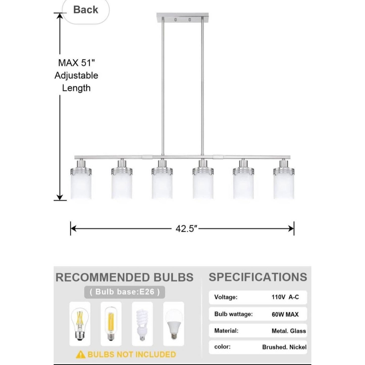 Doraimi Lighting 6 Light Kitchen Island Chandelier Hollow Lamp Cup Brushed Nickel Finish Modern Pend