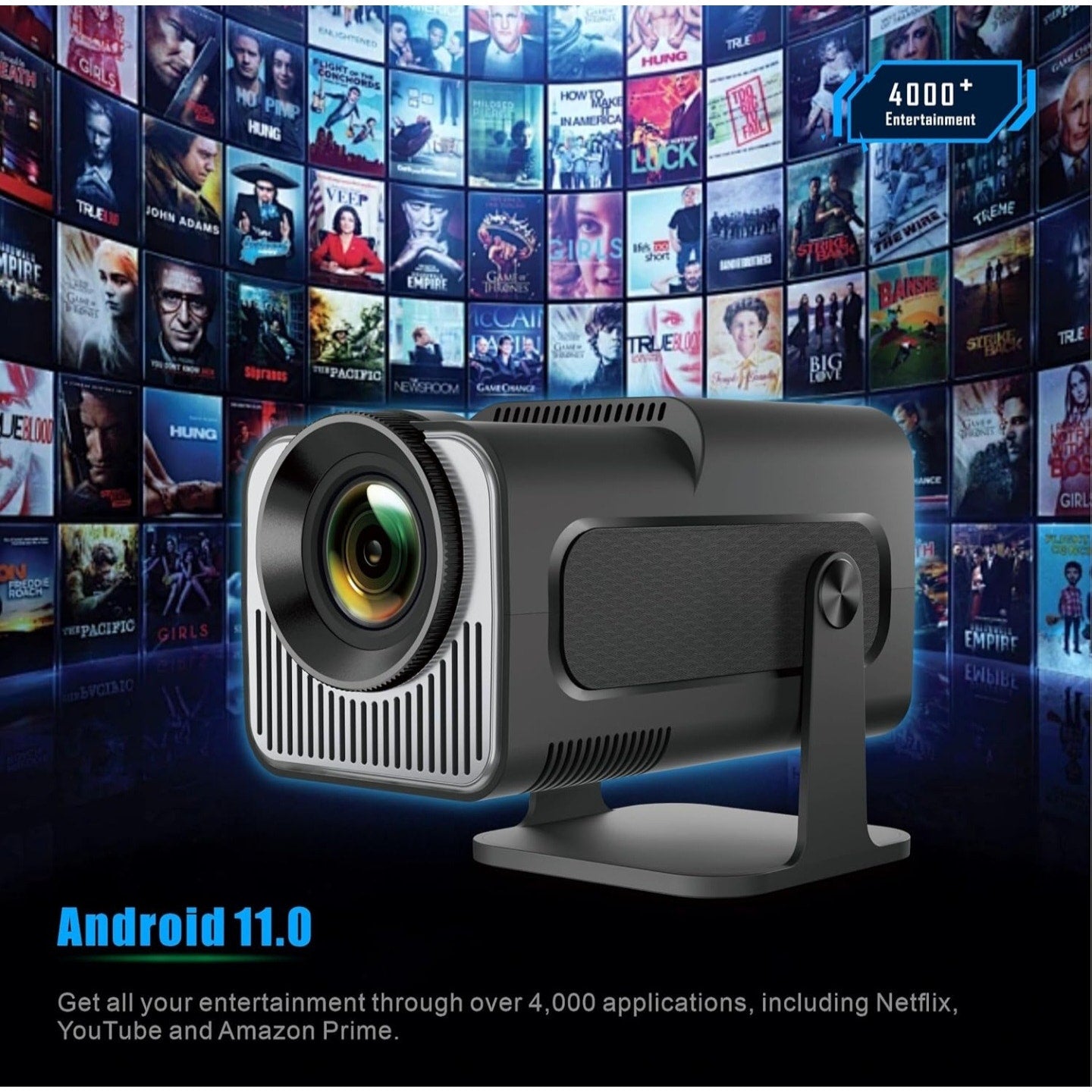 Portable Projector, HY320 Mini Projector with WiFi and Bluetooth, Support 4K 1080P with Dual-Band