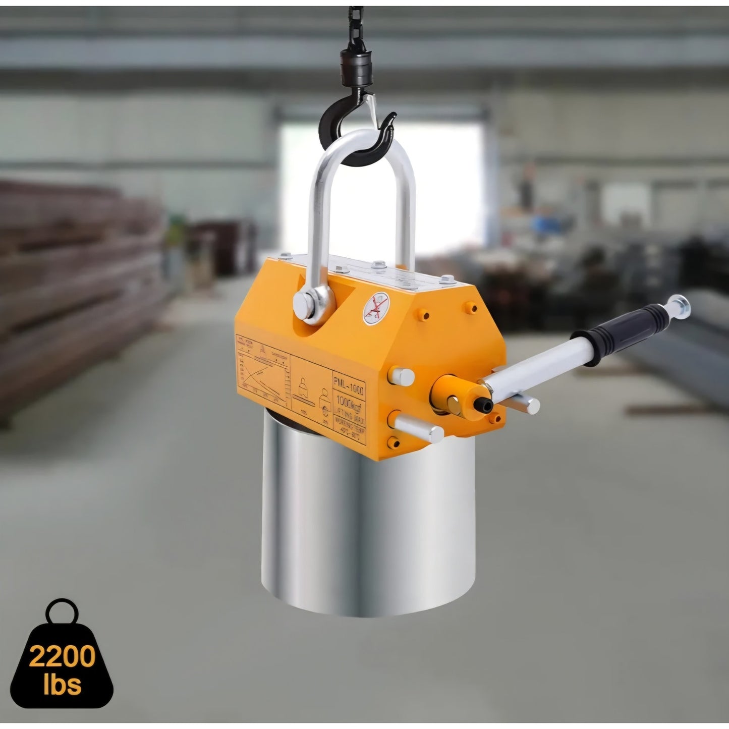 Magnetic Lifter, 2200lbs/1000kg Pulling Capacity, Steel, Neodymium, Lifting Magnet with Release,