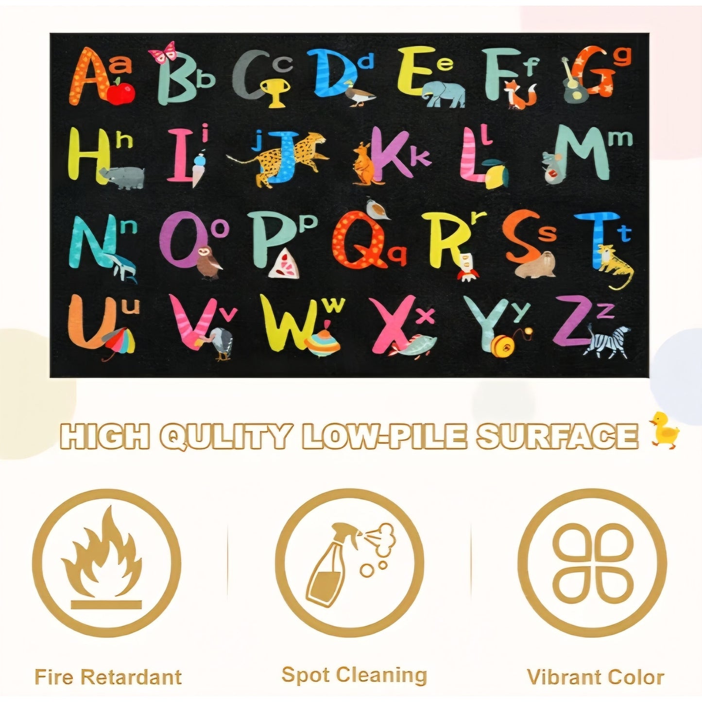 6x9 Black ABC Kids Classroom Rug, Washable Alphabet Rug for Classroom Elementary School Learning