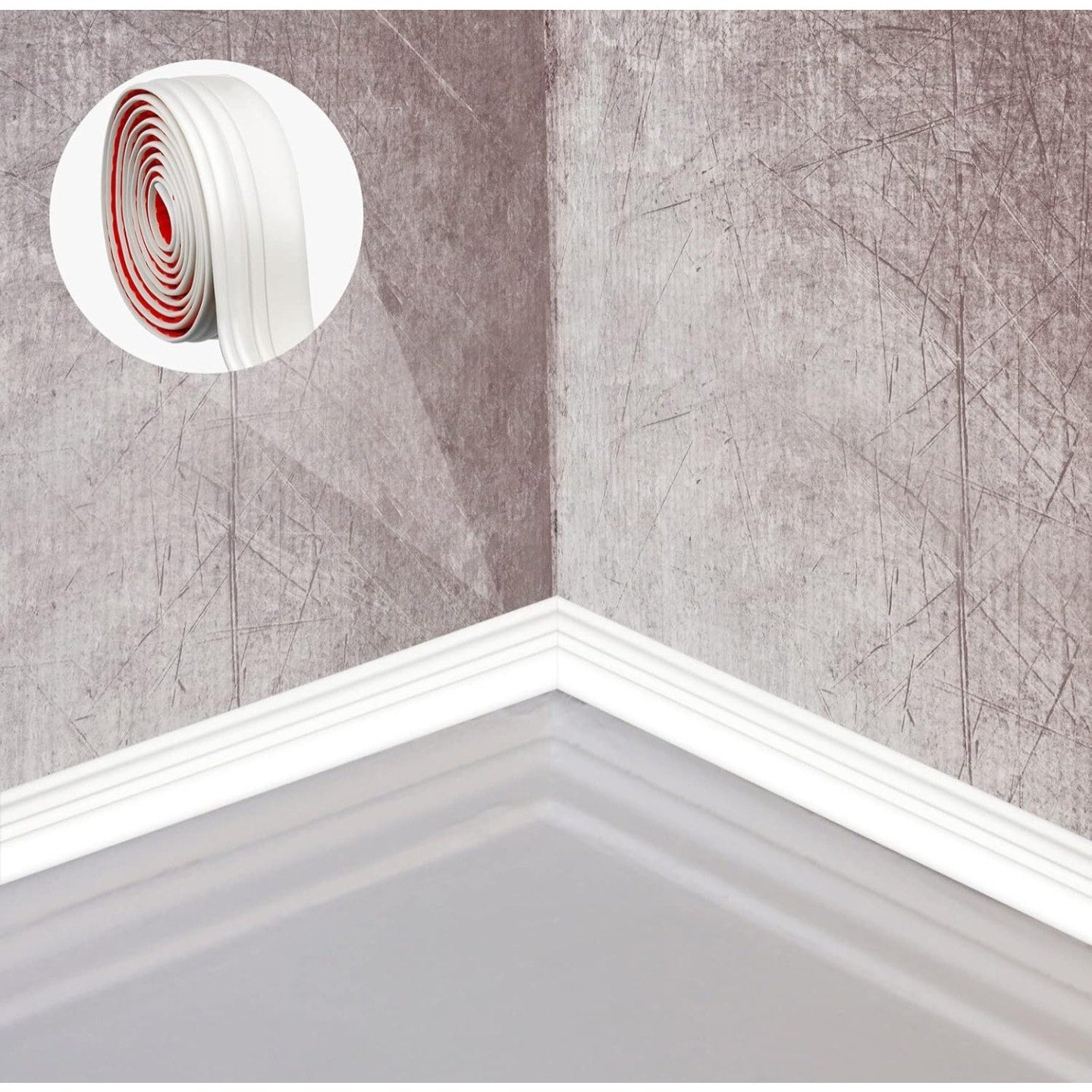 Sasylvia 2 Pcs Flexible Baseboard Molding Trim 4 Inch x 16 Feet Self Adhesive Vinyl Wall Base Peel