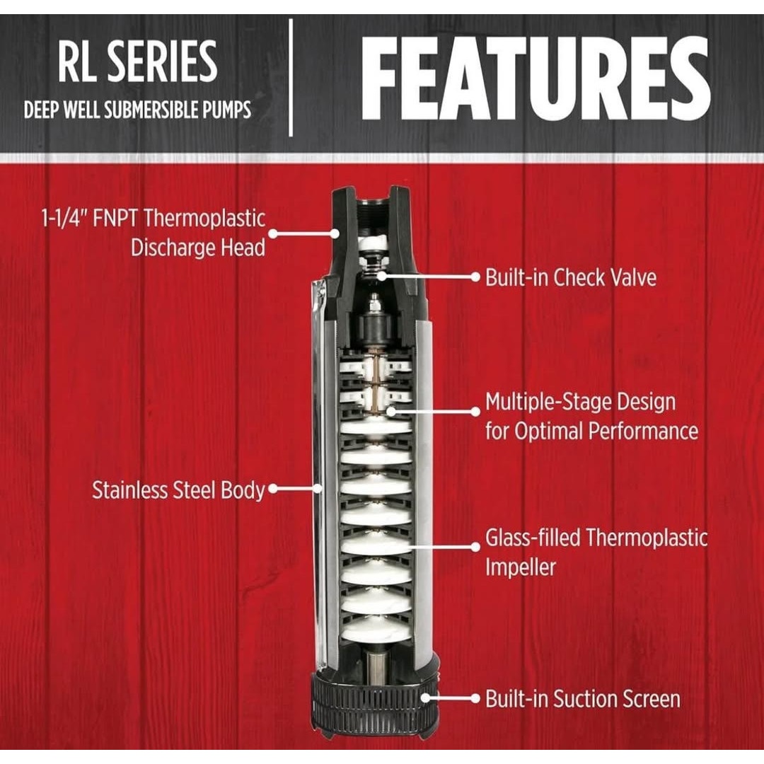 Red Lion 14942406 RL12G07-3W2V 4-inch Submersible Deep Well Pump with Control Box, 3/4 HP, 12 GPM, 3