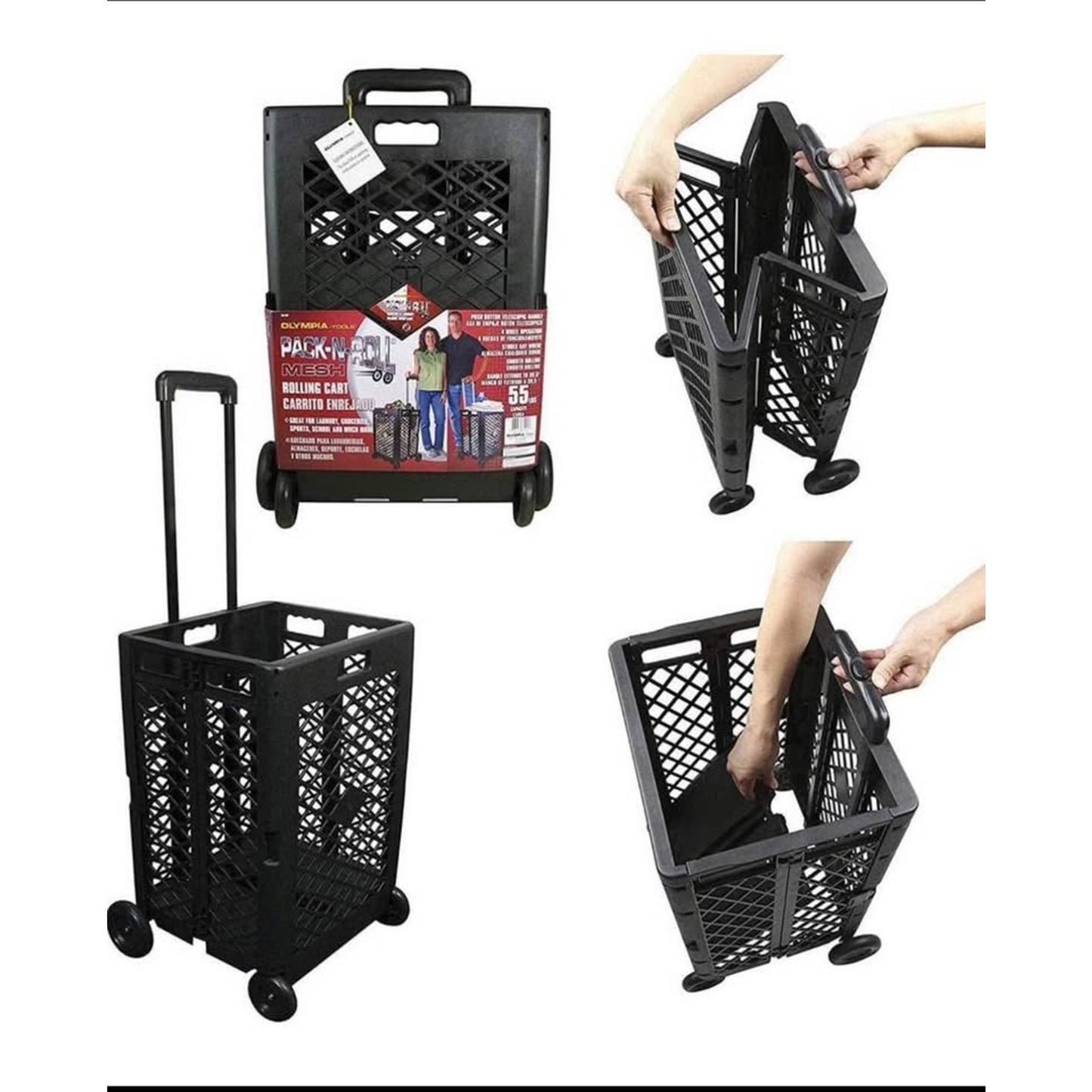 Olympia Tools 85-404 Pack-N Mesh Rolling Cart, 55 Lb, Plastic, 55LB, Black