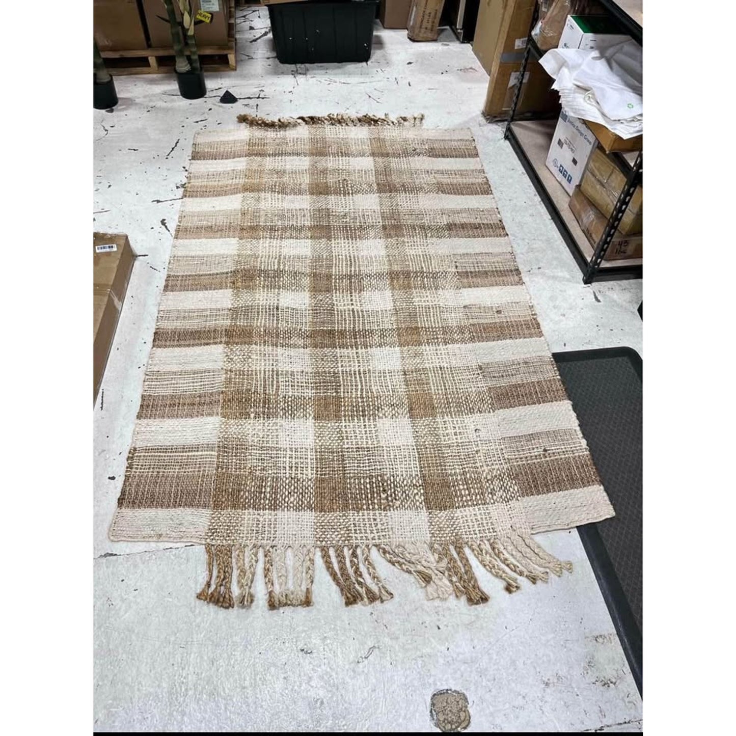 Alara Jute Plaid Area with Tassel Runner Rug - Peach, Tan