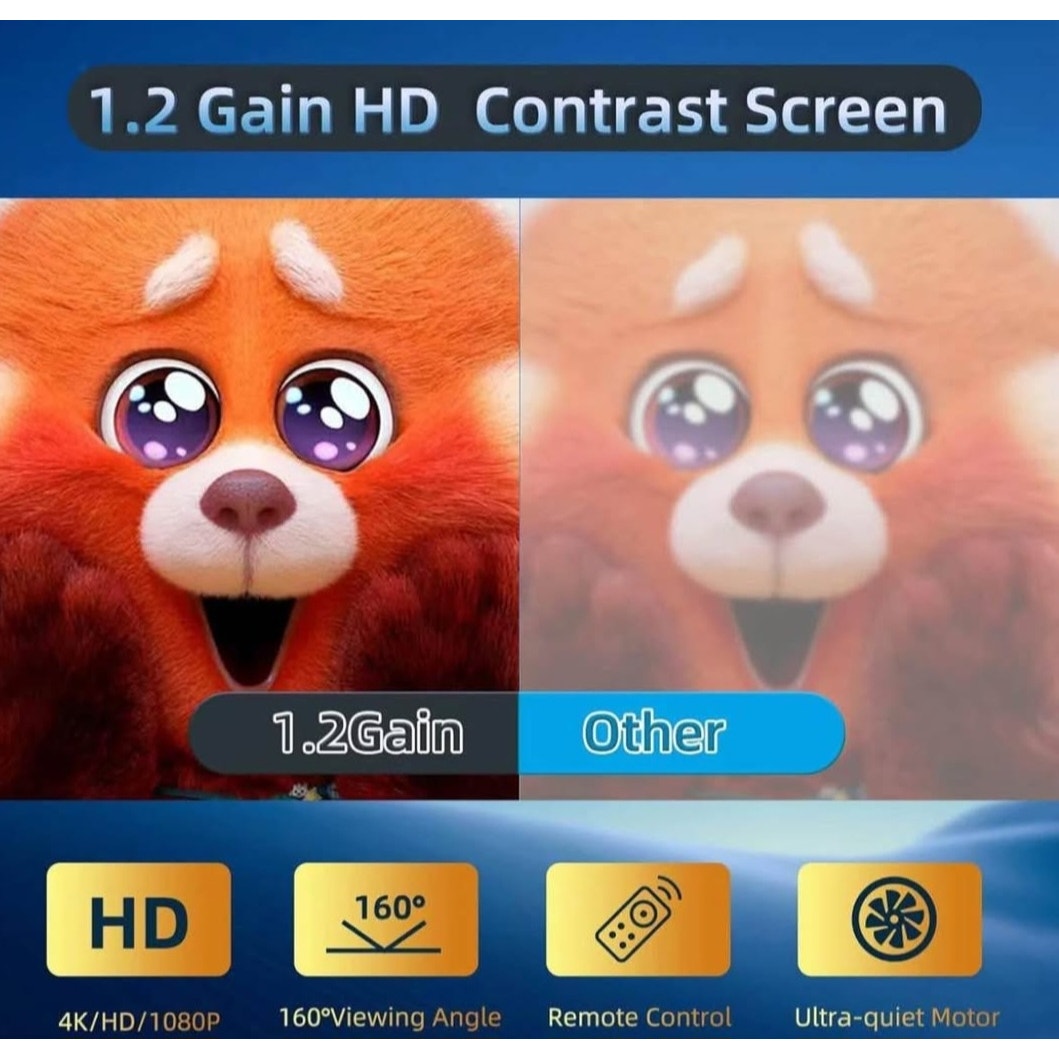 Pull Down Projector Screen Motorized 84 Inch 16:9 HD Electric Small Projector Screen Portable