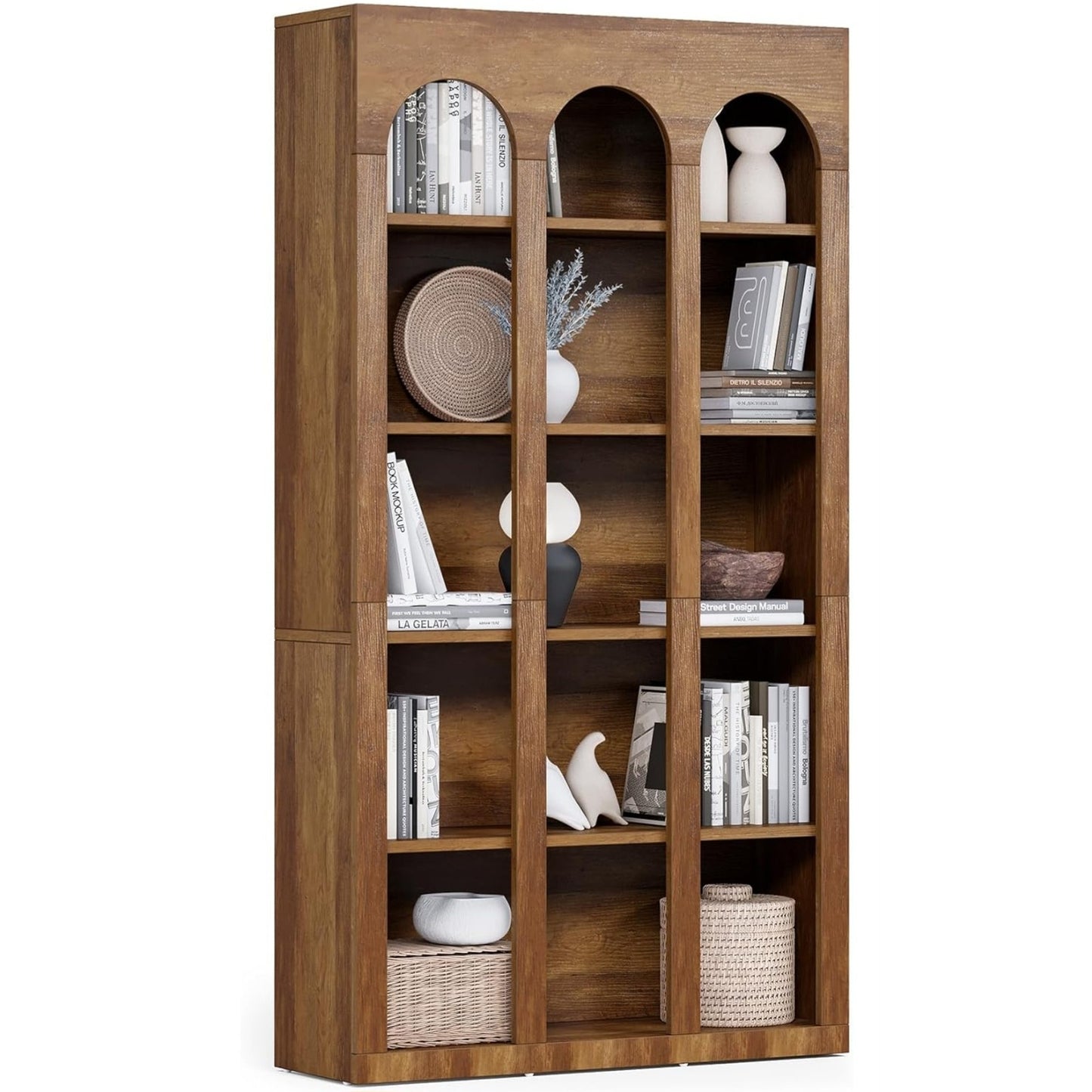 LITTLE TREE 5-Tier Bookshelf, 70.8-in Tall Bookcase with Open Shelves, Wooden Display Bookshelves