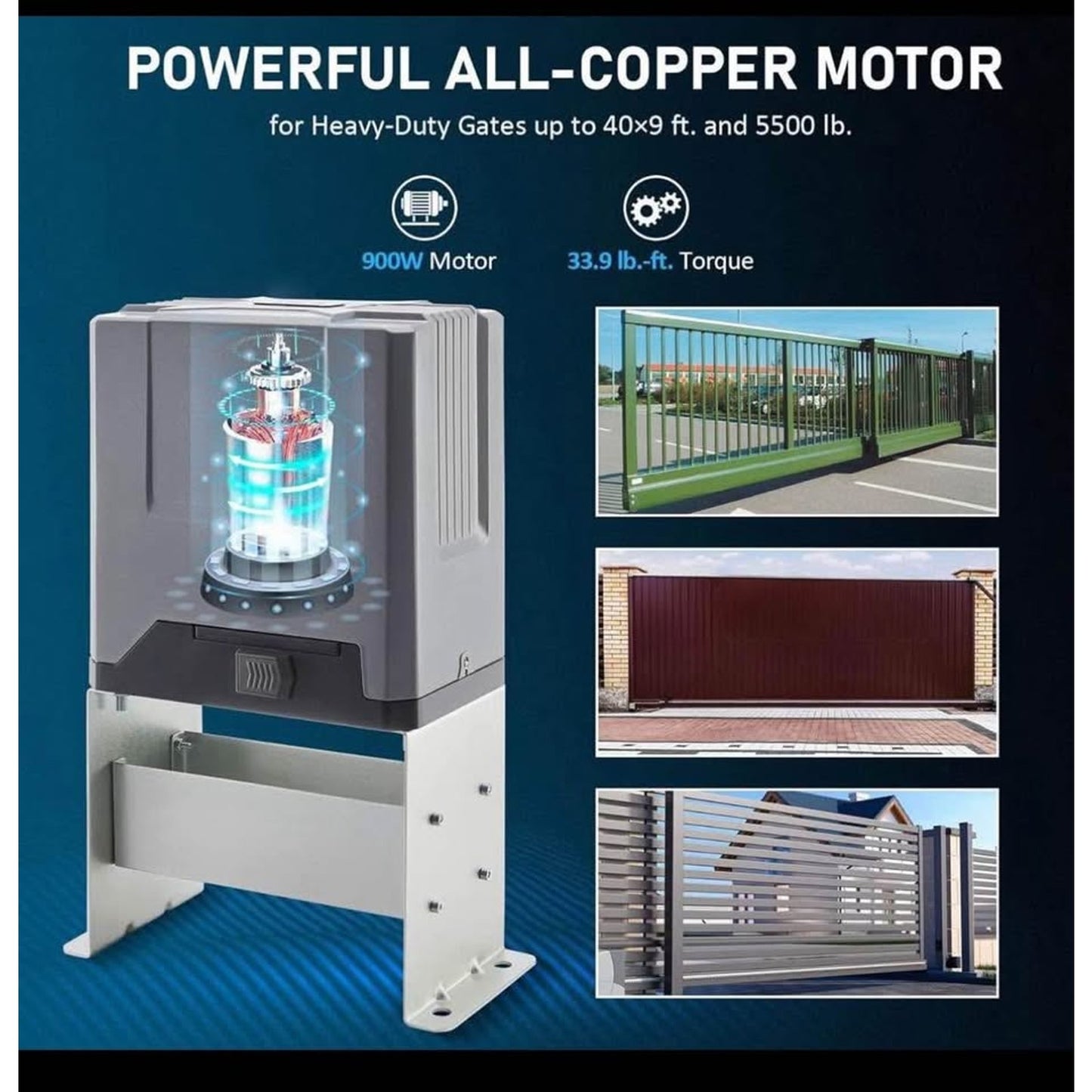 Sliding Gate Opener with 2 Remote Controls, Electric Rolling Driveway Fence Slide Gate Motor