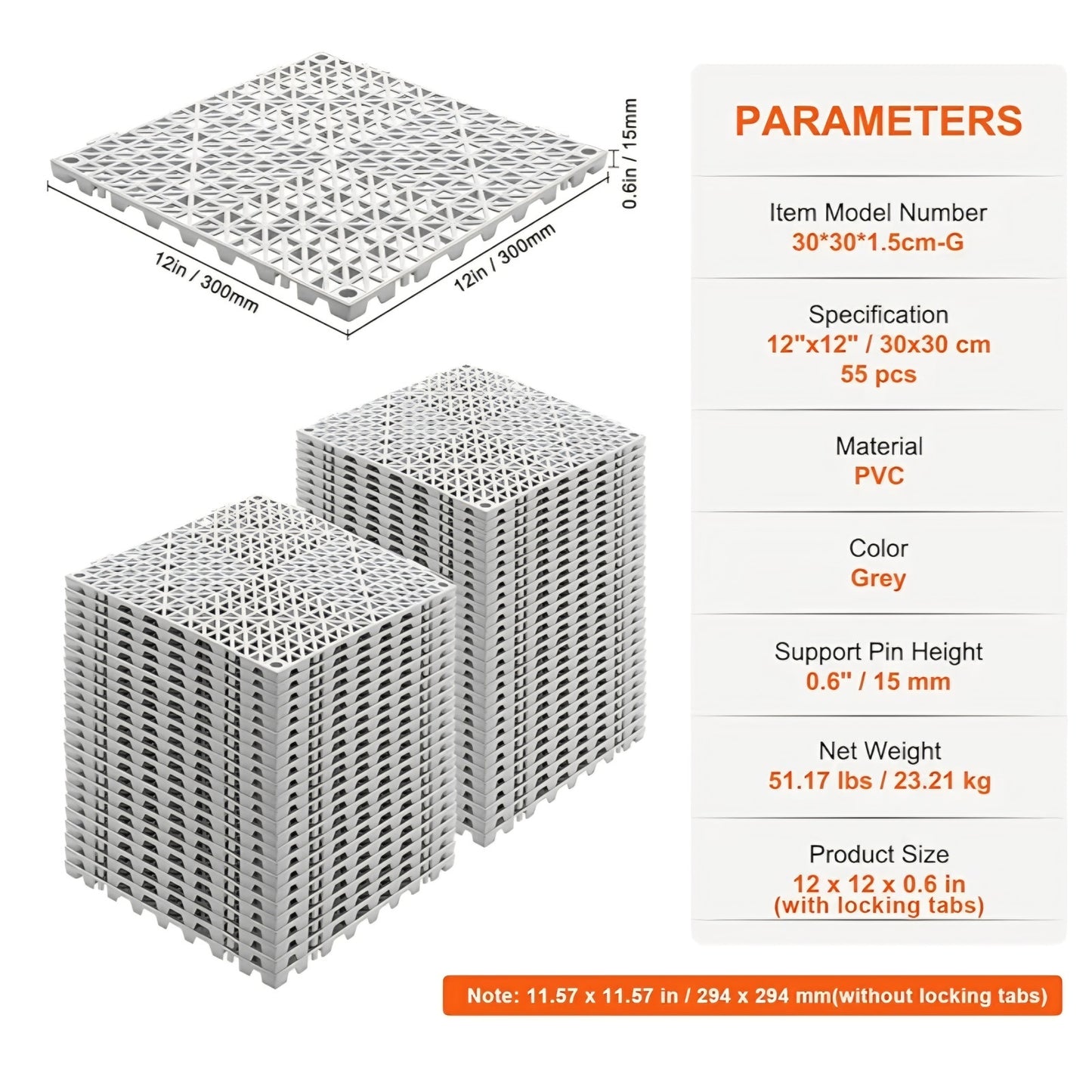 Interlocking Tile 55PCS, Drainage Tiles 12" x 12" Splicing, Soft PVC Interlocking Drainage Floor Ti