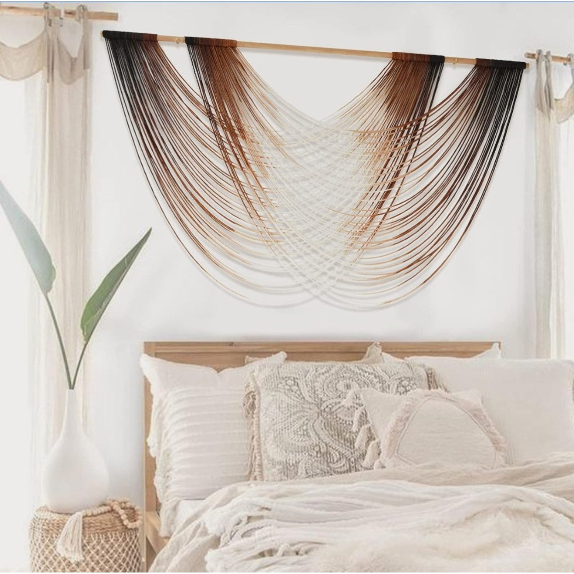 Flber Macrame Wall Hanging Dip Dye Brown Boho Wall Decor Yarn Tapestry Modern Living Room Bedroom
