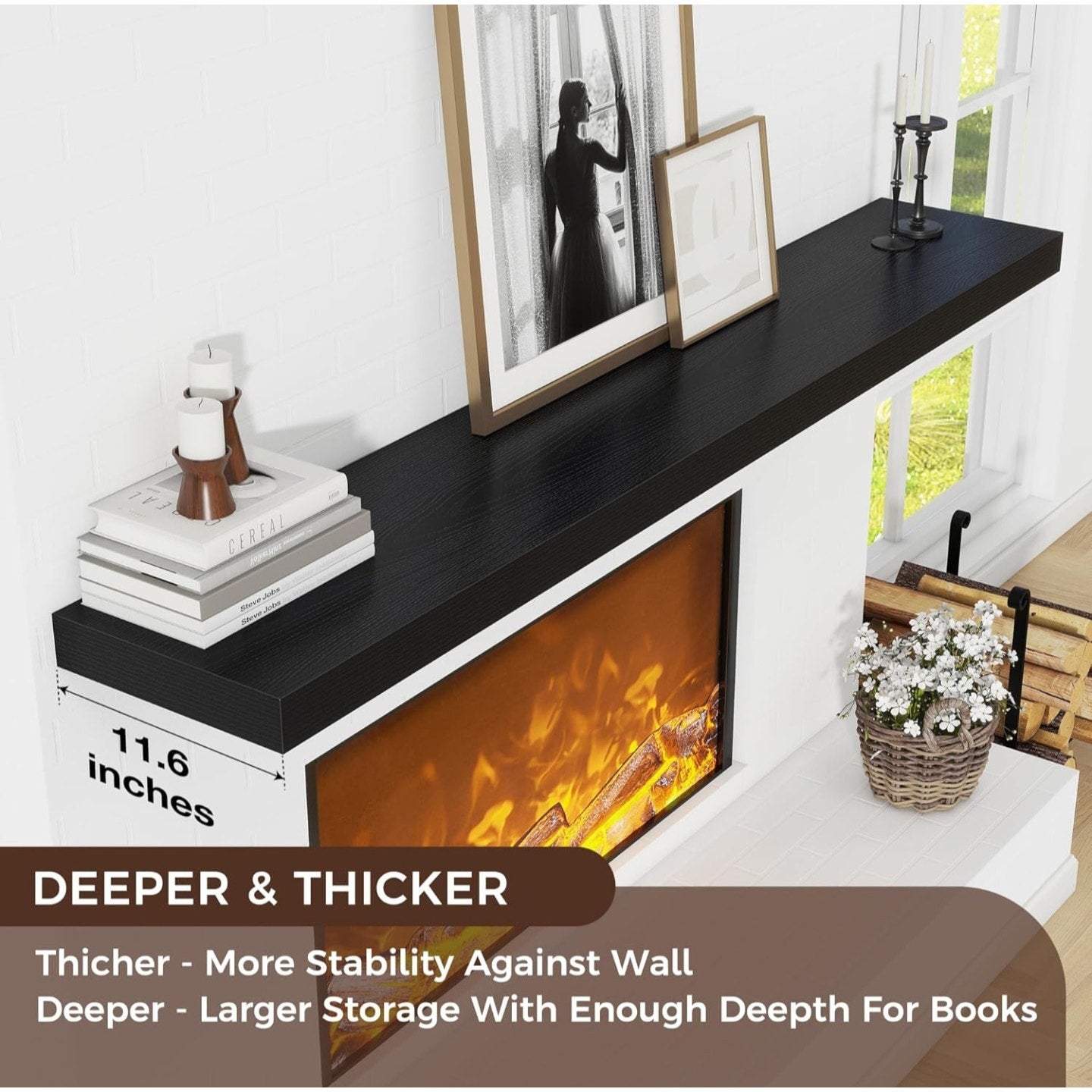 Large Floating Shelves for Wall, 72" W x 11.6" D x 2" H, 1 Pack of Long Wall Mounted Engineered