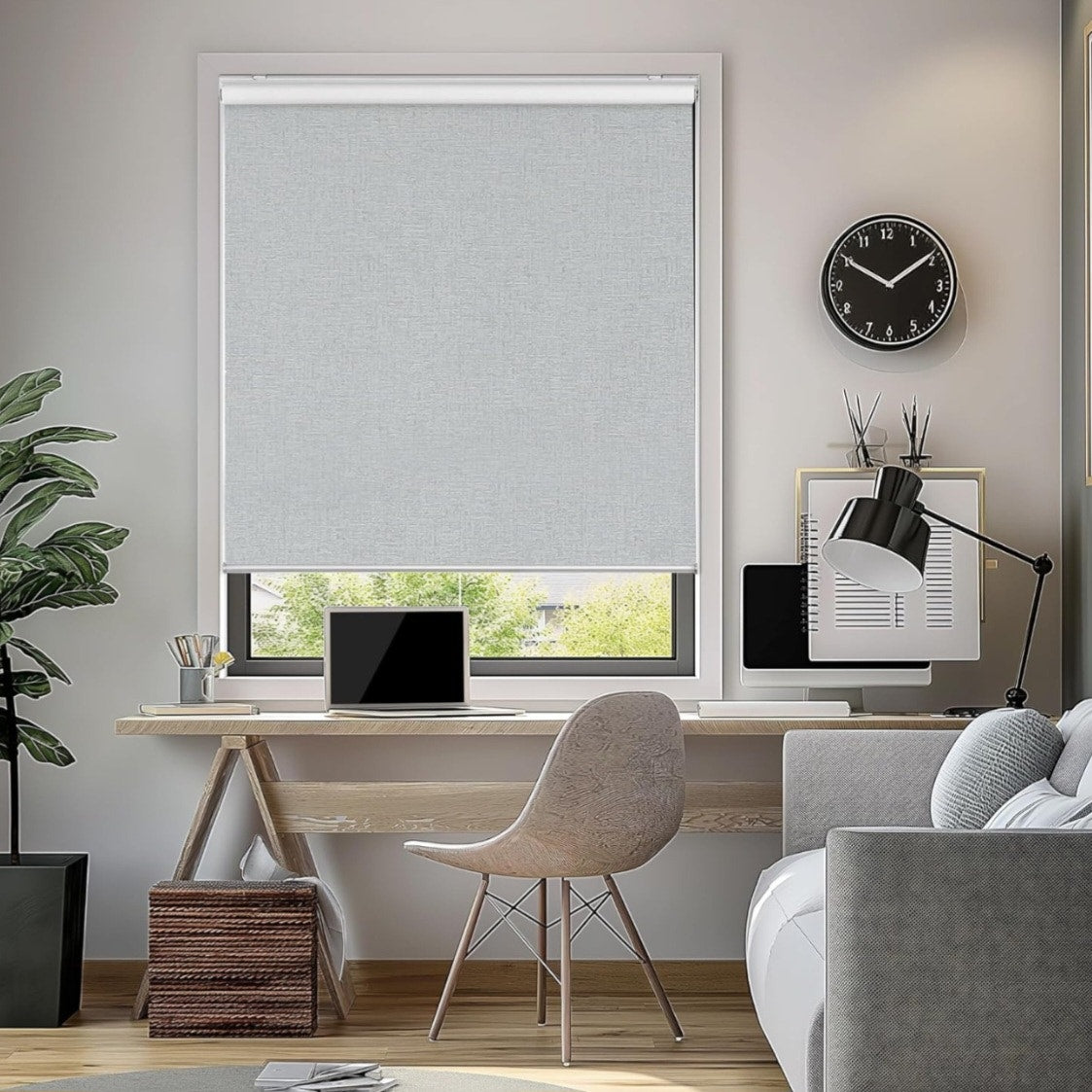 ChrisDowa Cordless 100% Blackout Roller Shade. Light Grey, 56"W x 72"H