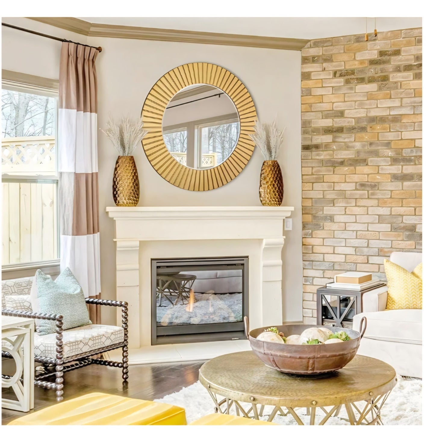Chende Round Gold Mirror, 36'' Large Decorative Mirror for Wall with Wood Frame, Elegant Accent