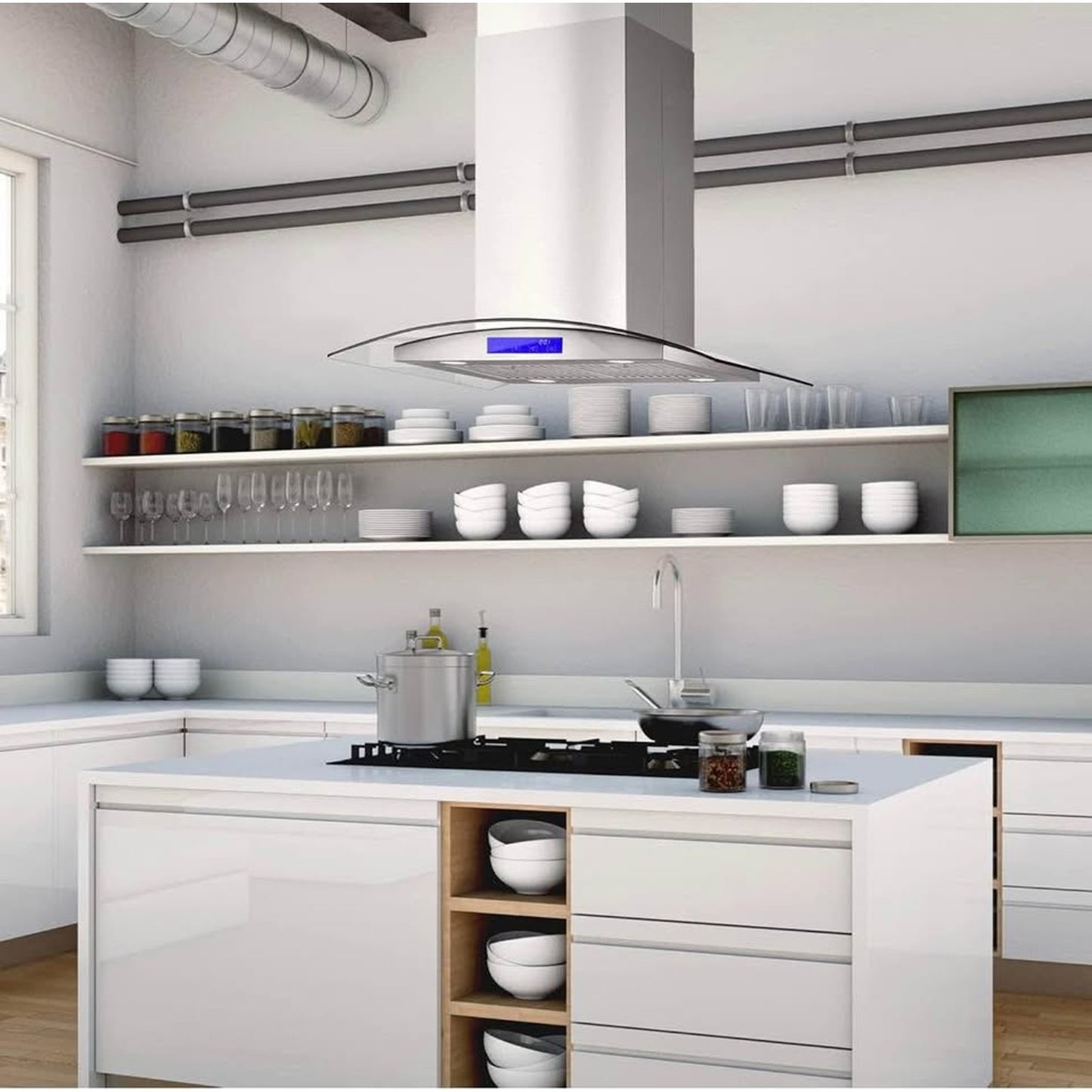 COSMO COS-668ICS750 30 in. Lumin Collection 380 CFM Ducted Island Range Hood, Soft Touch Controls