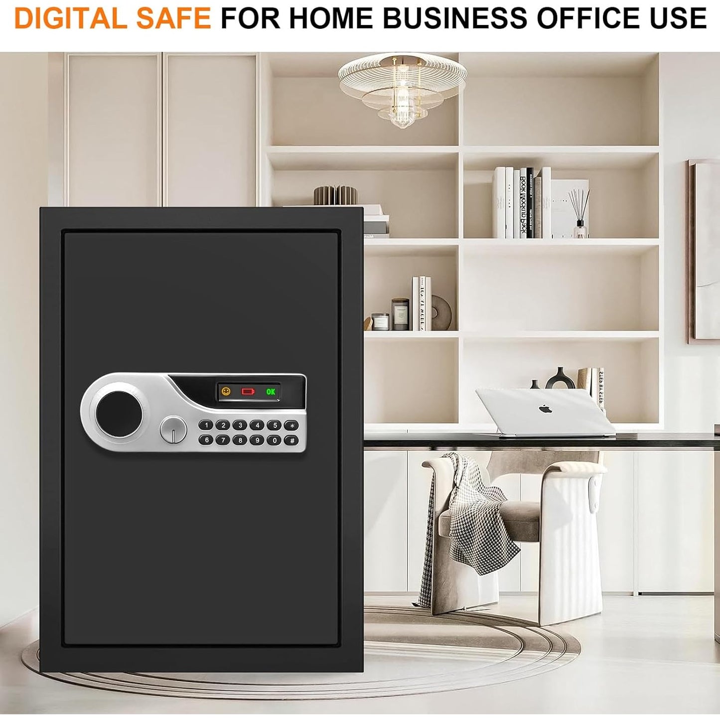 3.3 Cuft Large Home Safes Water and Fireproof, with Keypad Key and Removable Shelf, Document Safe