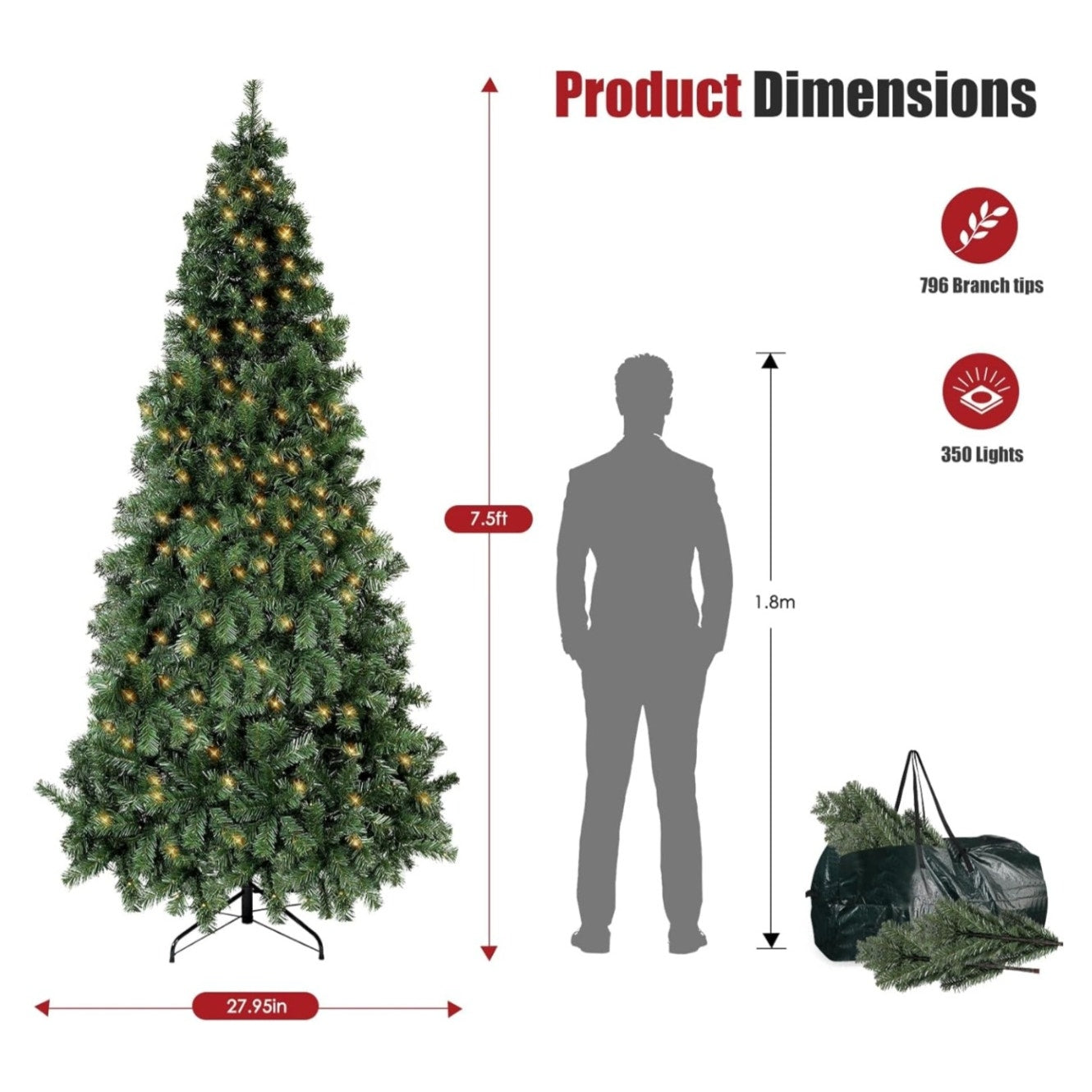6.5ft Pre-Lit Artificial Holiday Christmas Spruce Tree for Home, Office, Party Decoration
