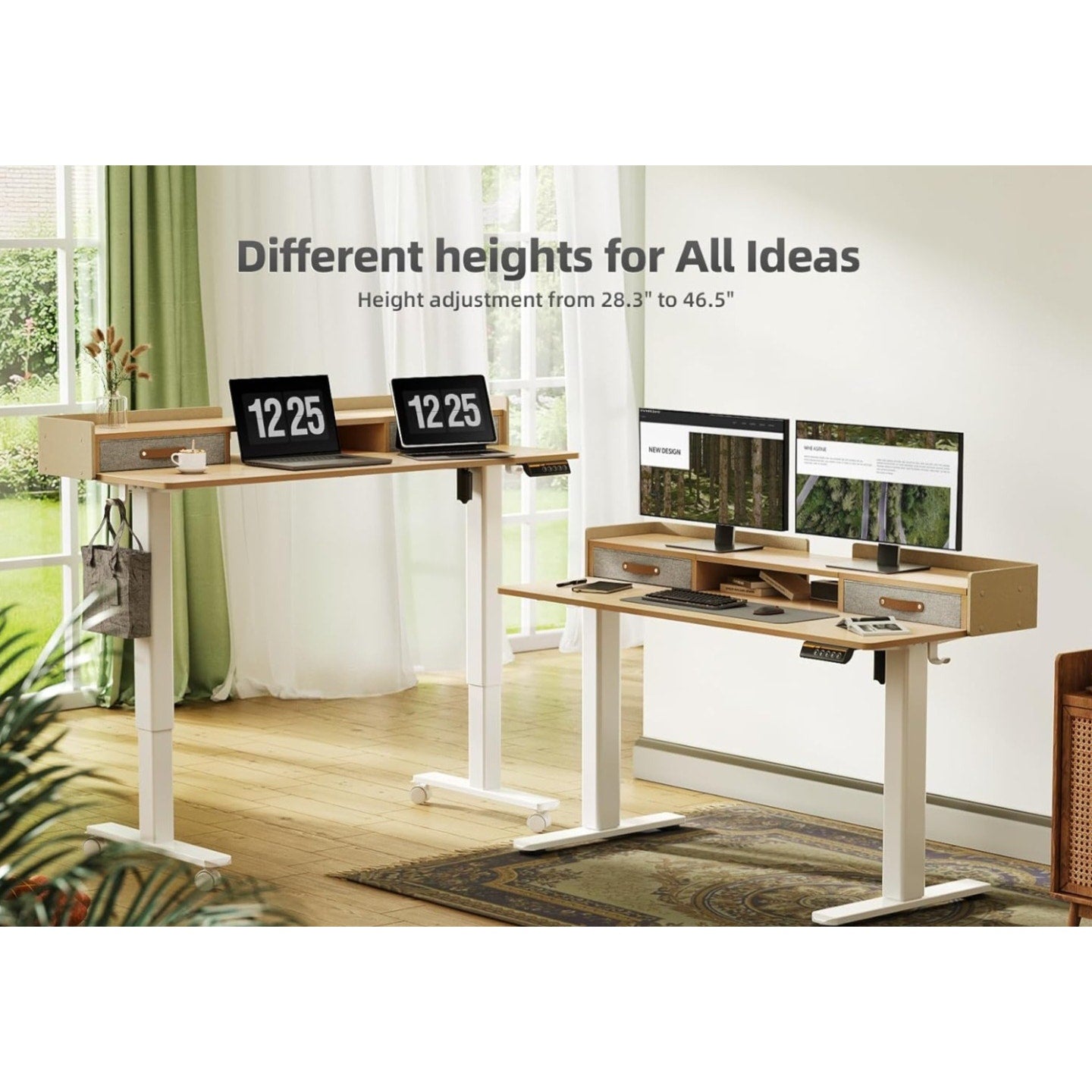 YDN Standing Desk with Drawers, 55 Inch Standing Desk Adjustable Height, Adjustable Electric Stand