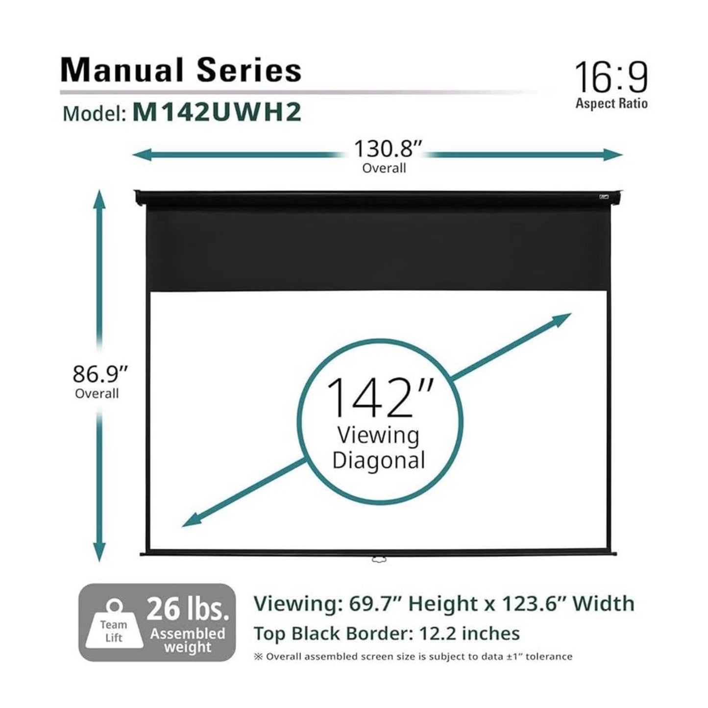 Elite Screens Manual Series, 142-INCH 16:9, Pull Down Manual Projector Screen with AUTO LOCK, Movie