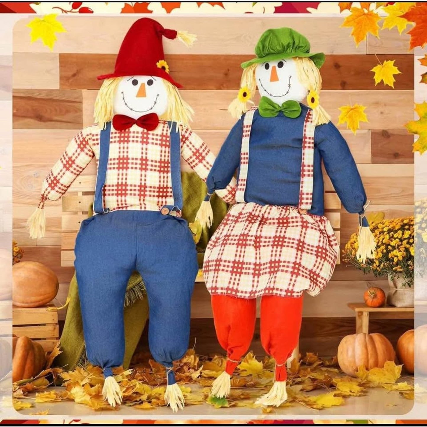 2 Pcs 64 Inches Harvest Sitting Scarecrow Large Scarecrow Garden Scarecrows for Indoor Outdoor Fall