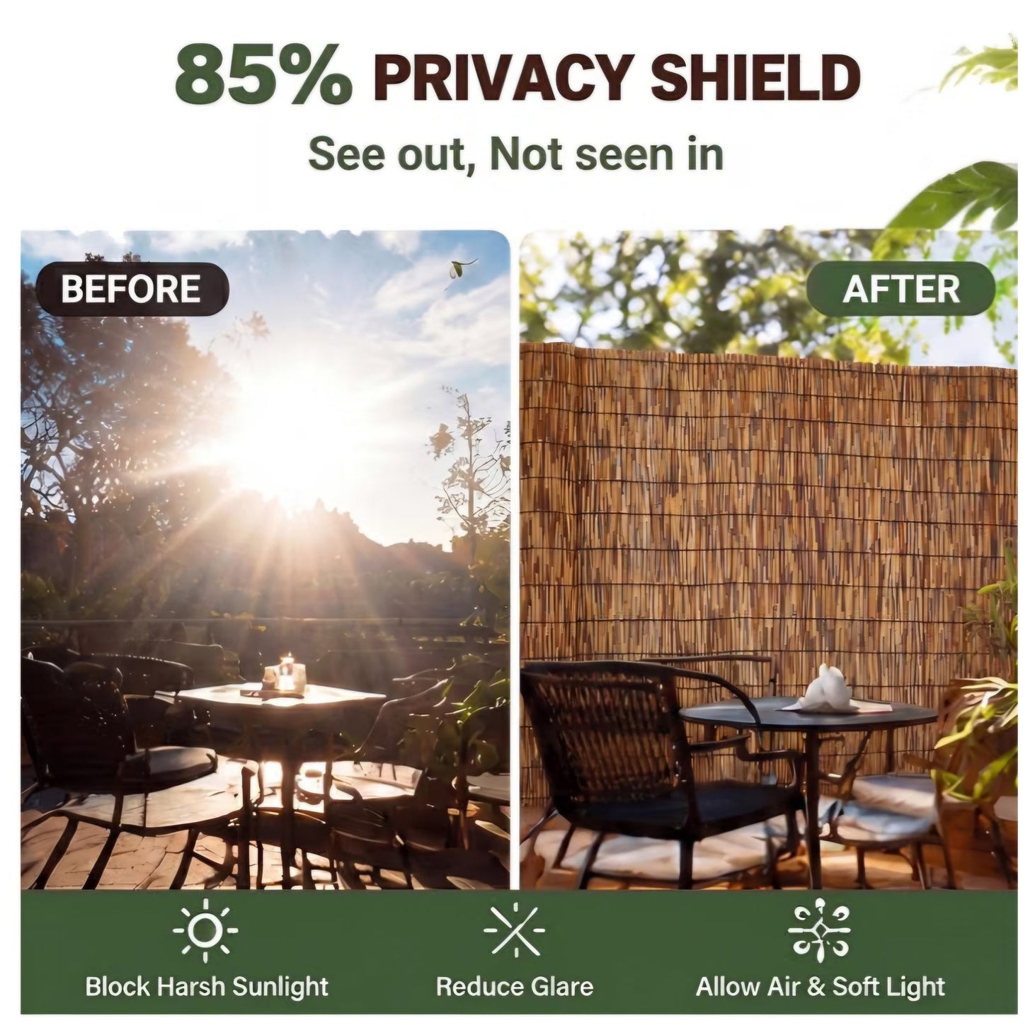 Barydat 2 Pcs 5 x 16.4 ft Reed Fence Roll, 85% Shade Bamboo Privacy Screen
