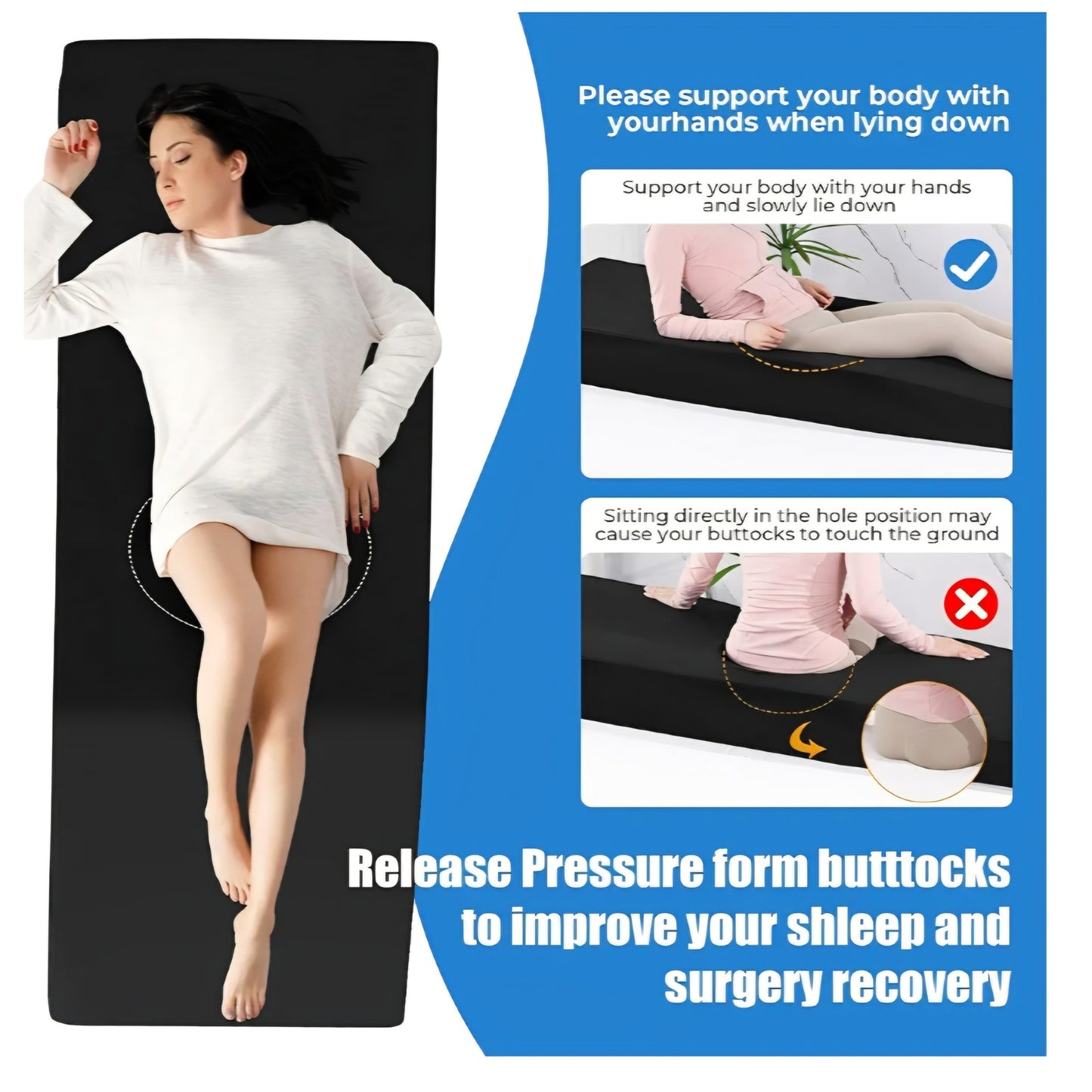 HOMBYS BBL Bed After Surgery for Sleeping with Hole,High Density Foam BBL Mattress with Hole