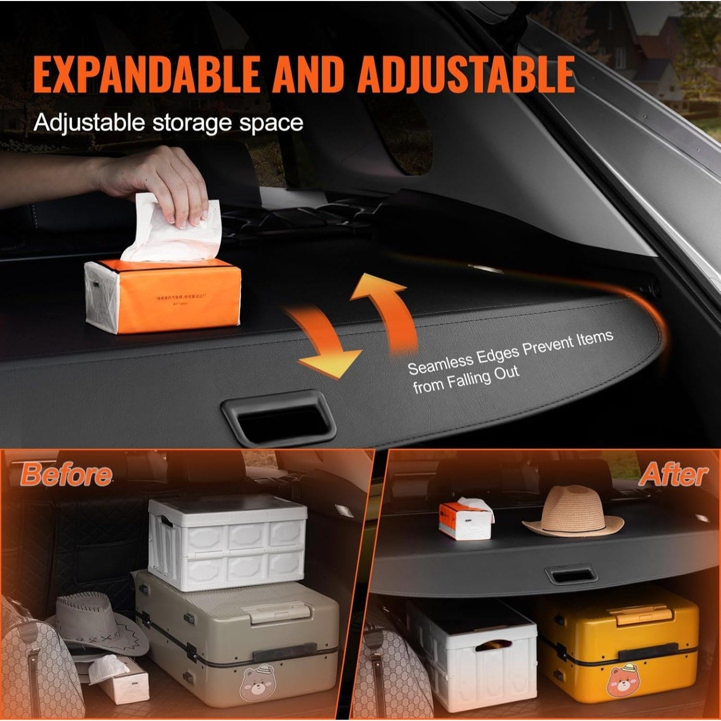Cargo Cover for Toyota RAV4 2019-2024, Upgraded Waterproof Retractable Trunk Cover Security Shield Shade for Toyota, UV Resistant Rear Trunk Cover with Aluminum Alloy & PVC Material