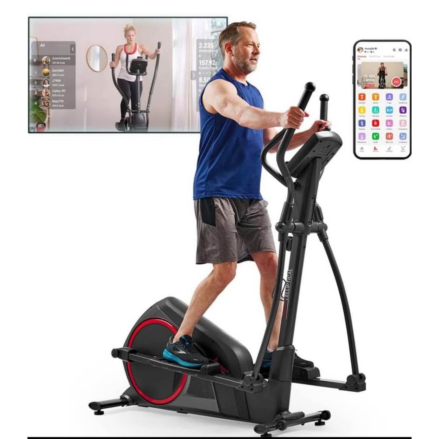Sunny Health & Fitness Smart Elliptical Full-Body Cross Training Machine w/Extended Stride, Cardio E