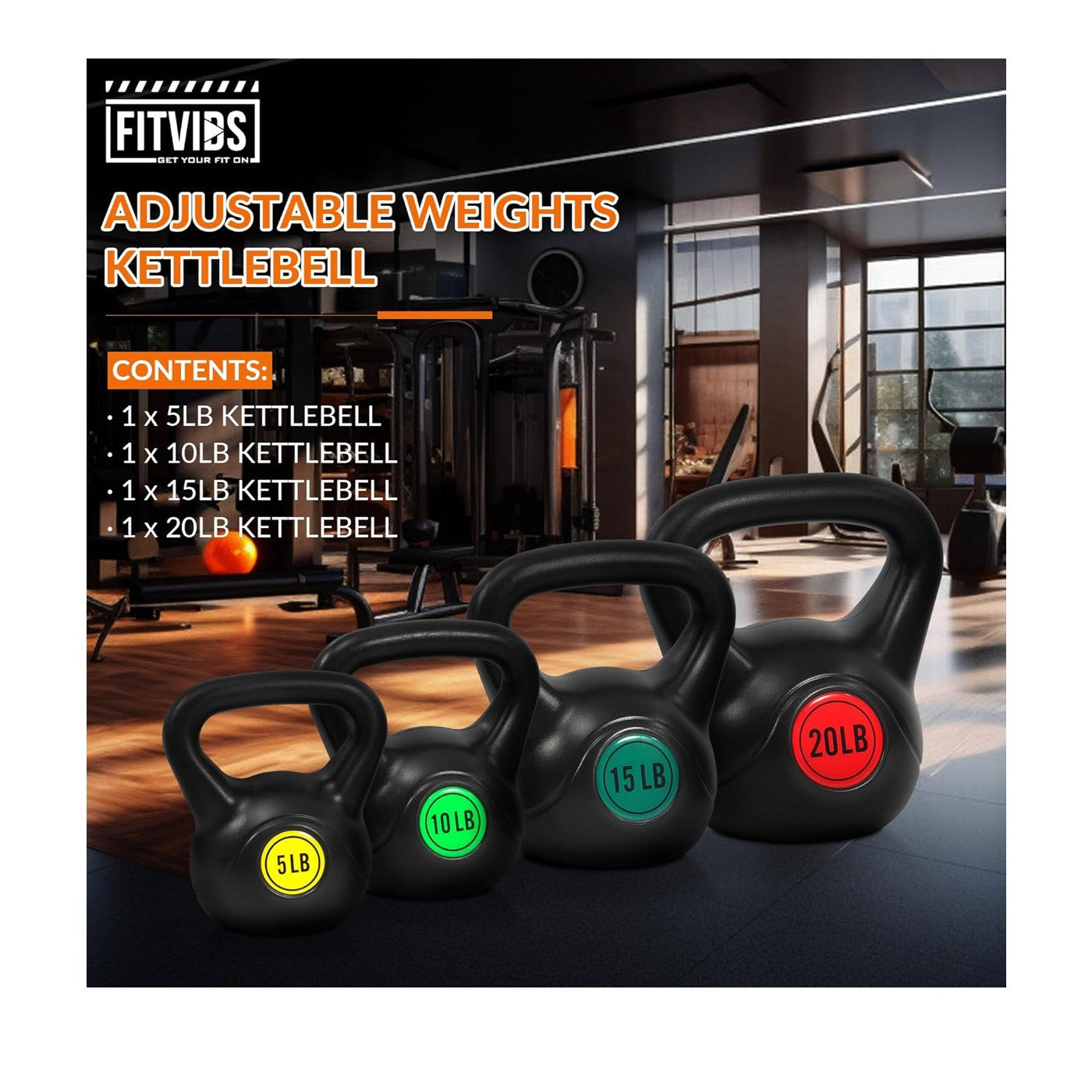 Wide Grip 3-Piece or 4-Piece Kettlebell Exercise Fitness Weight Set