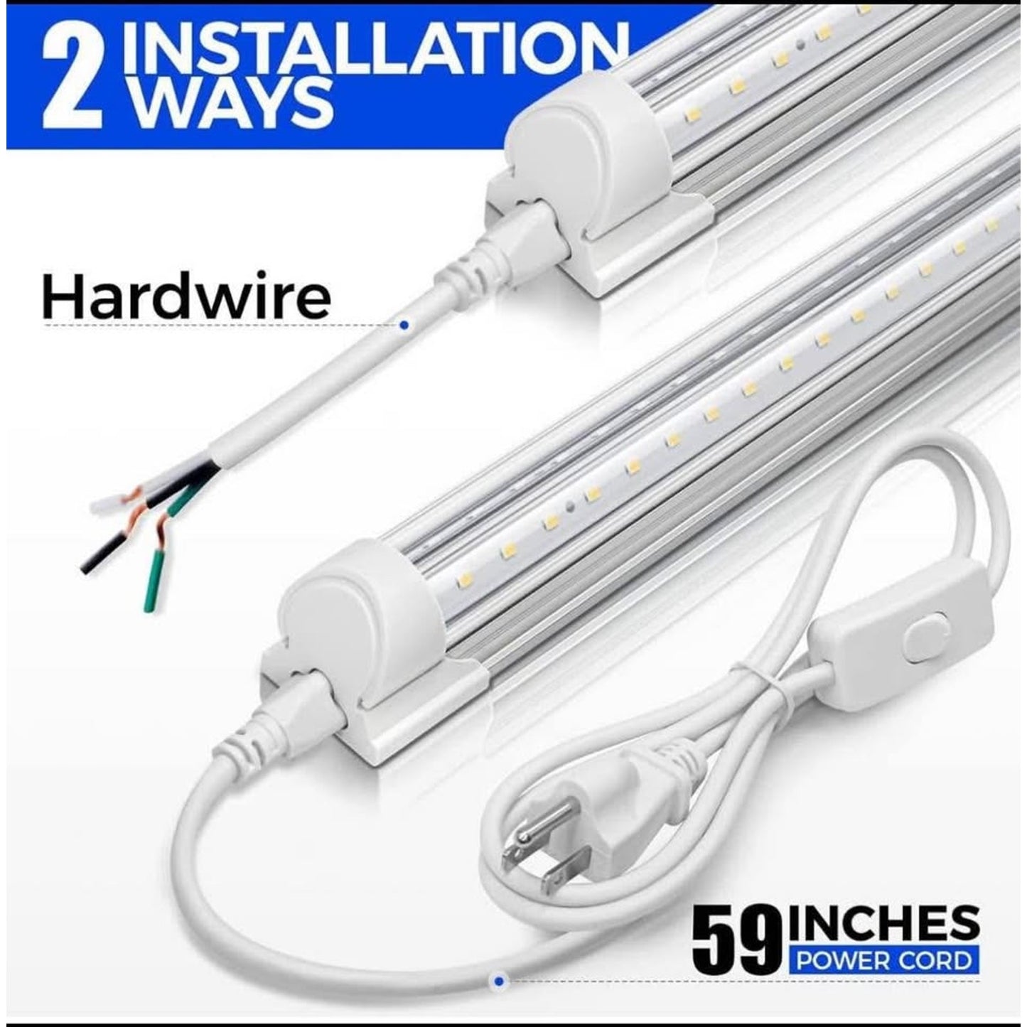 Barrina LED Shop Light, 8FT 72W 10000LM 5000K, Daylight White, V Shape, Clear Cover, Hight Output, L