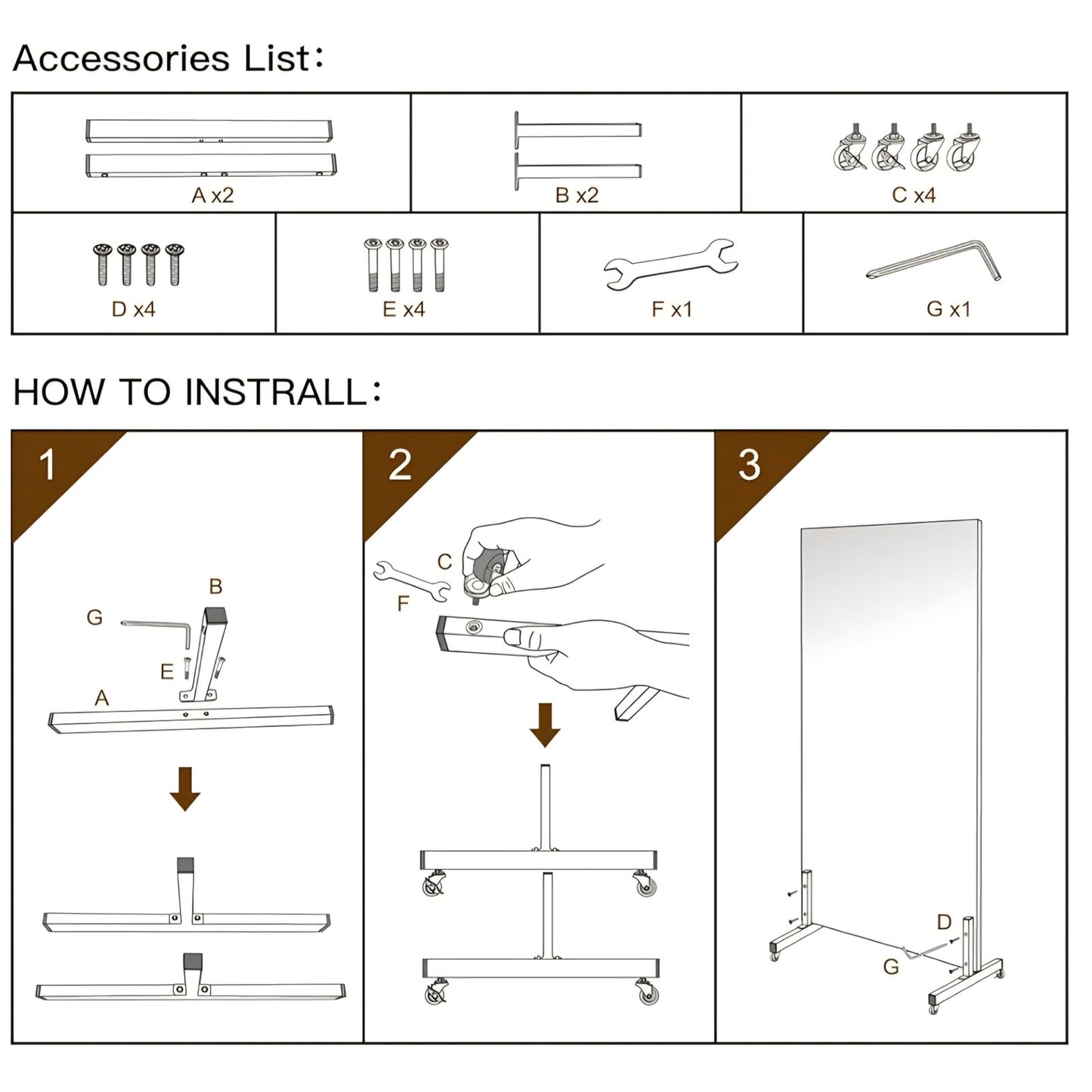 brisafe Home Gym Mirror 360° Swivel on Wheels, 79" X 47" Extra Large Full Body Rolling Mirror