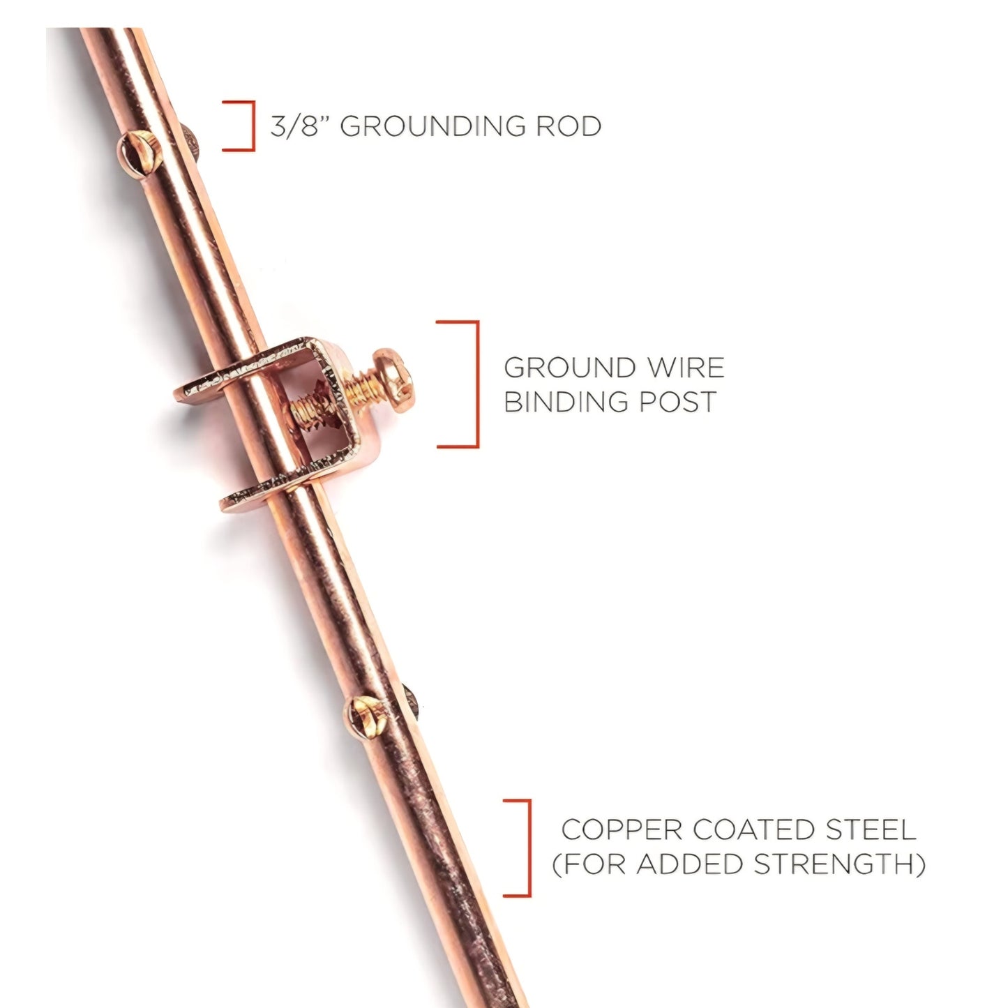 THE CIMPLE CO 4ft Copper Grounding Rod - 3/8" Diameter - Includes Ground Rod Clamp