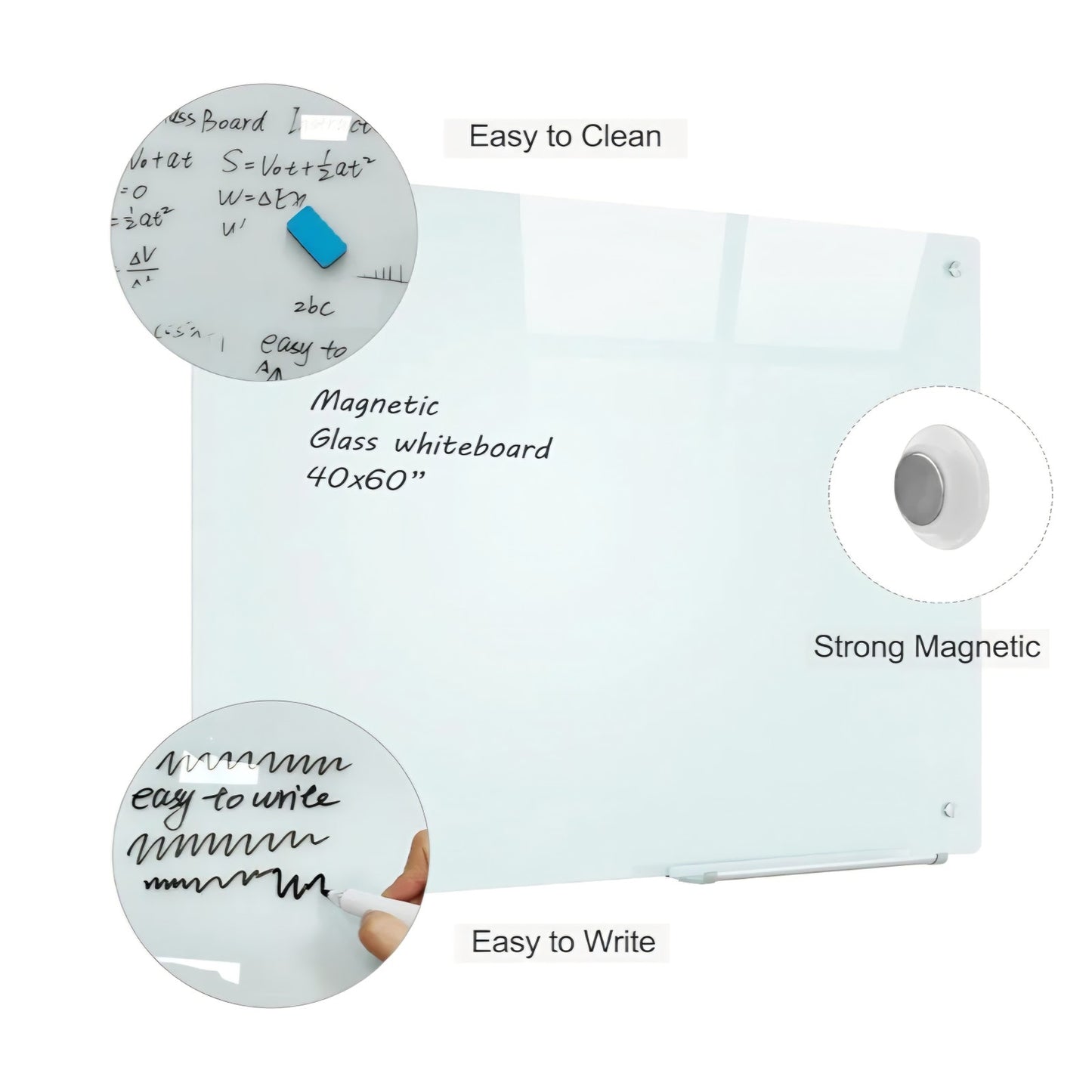 Glass Magnetic White Board – 60 x 40 Inches Dry Erase Whiteboard for Wall, Large Wall Mounted Glass