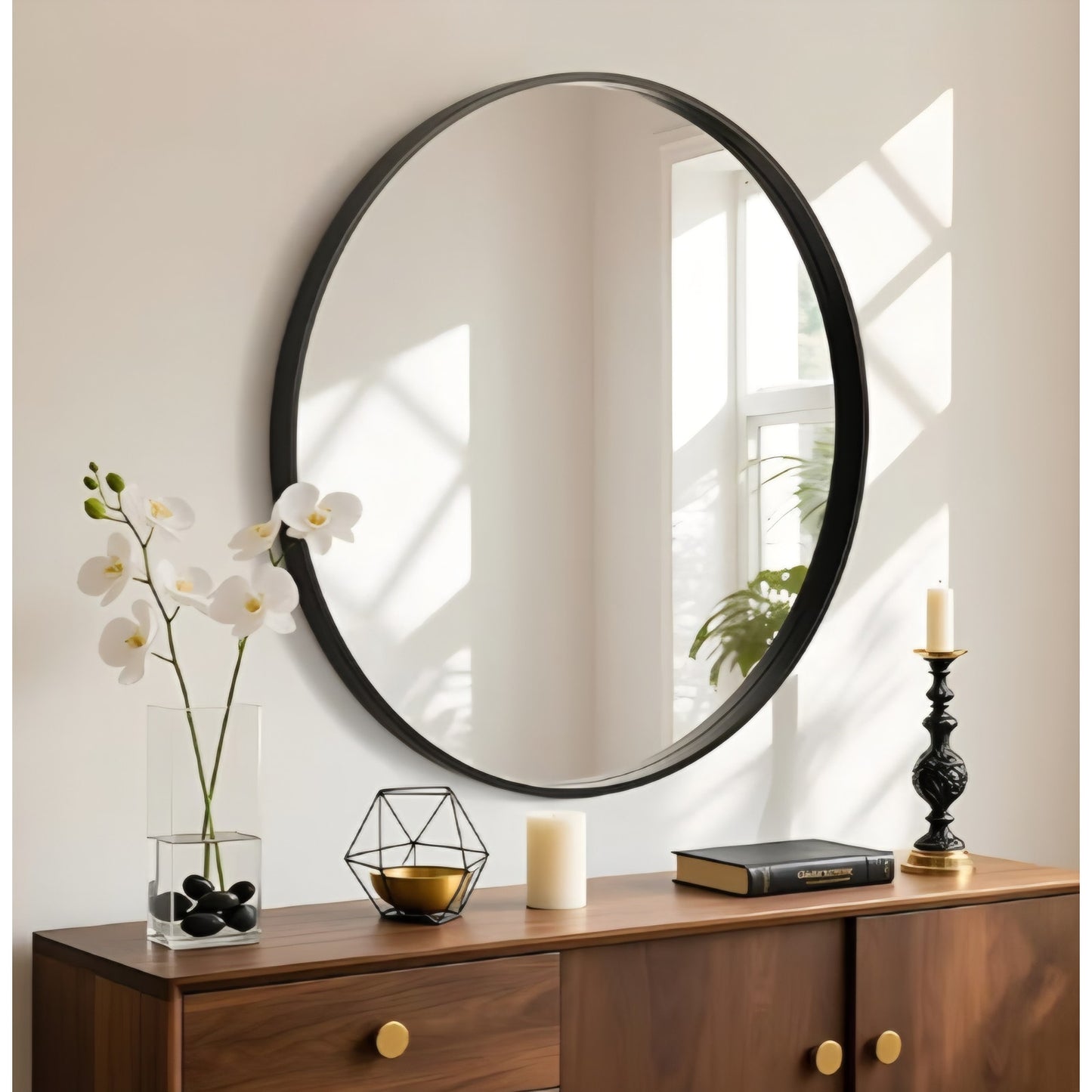 WallBeyond Round Wood Mirror, 32" Round Modern Decoration Large Circle Wall Mirror for Bathroom