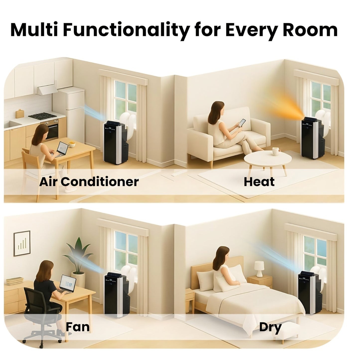 Whynter Portable Air Conditioner 14,000 BTU & Heater with Dual Hose Dehumidifier & Cooling Fan