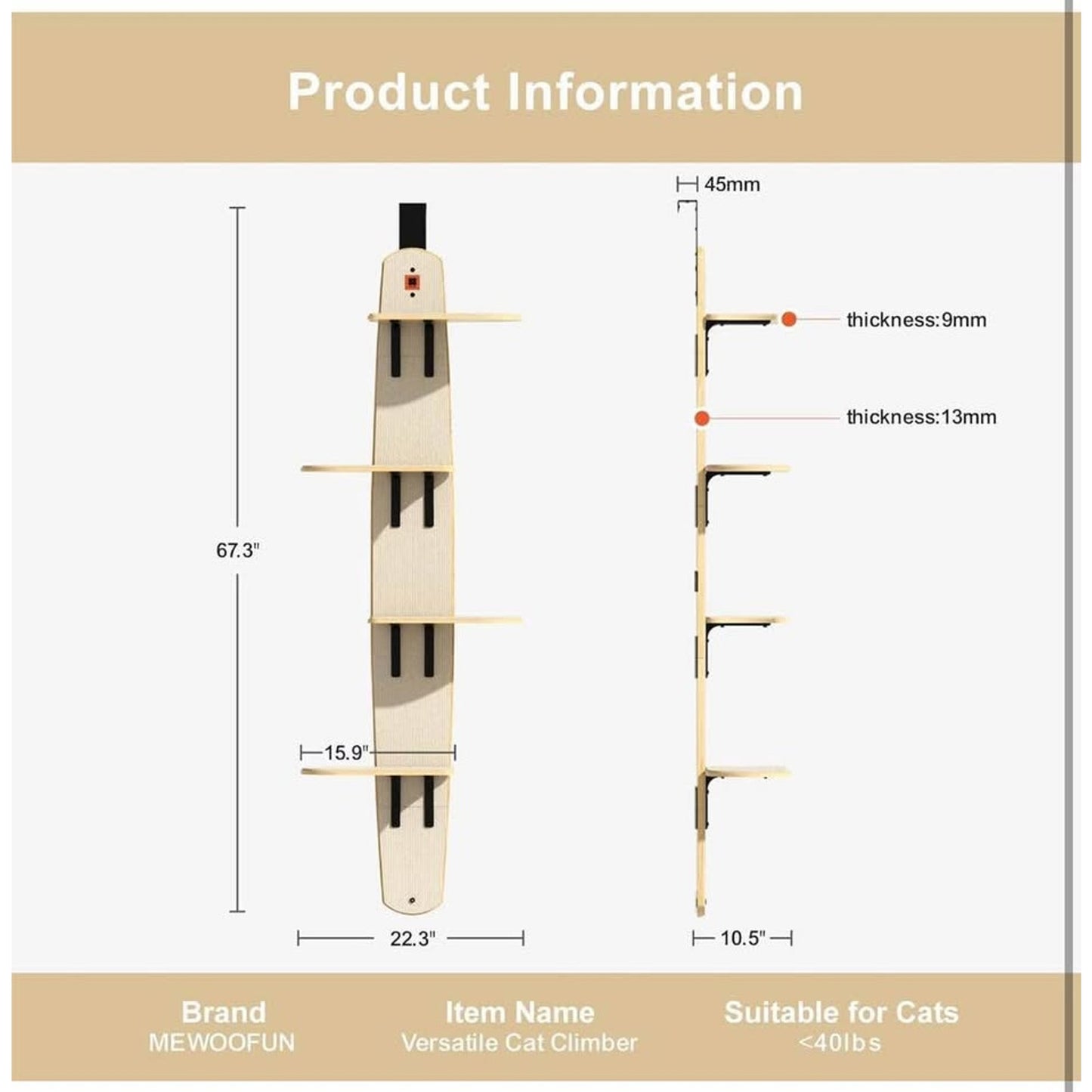 Door Hanging Cat Shelf,4-Levels Door Hanging Cat Climber Door Mounted Vertical Cat Tree Tower with C