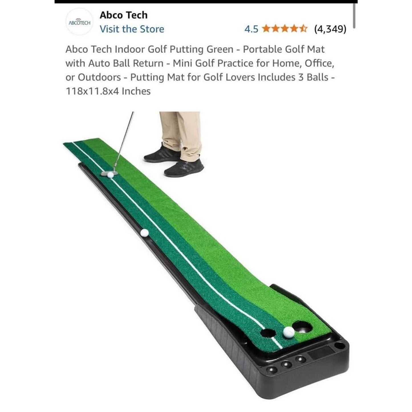 Abco Tech Indoor Golf Putting Green - Portable Golf Mat with Auto Ball Return - Mini Golf Practice f
