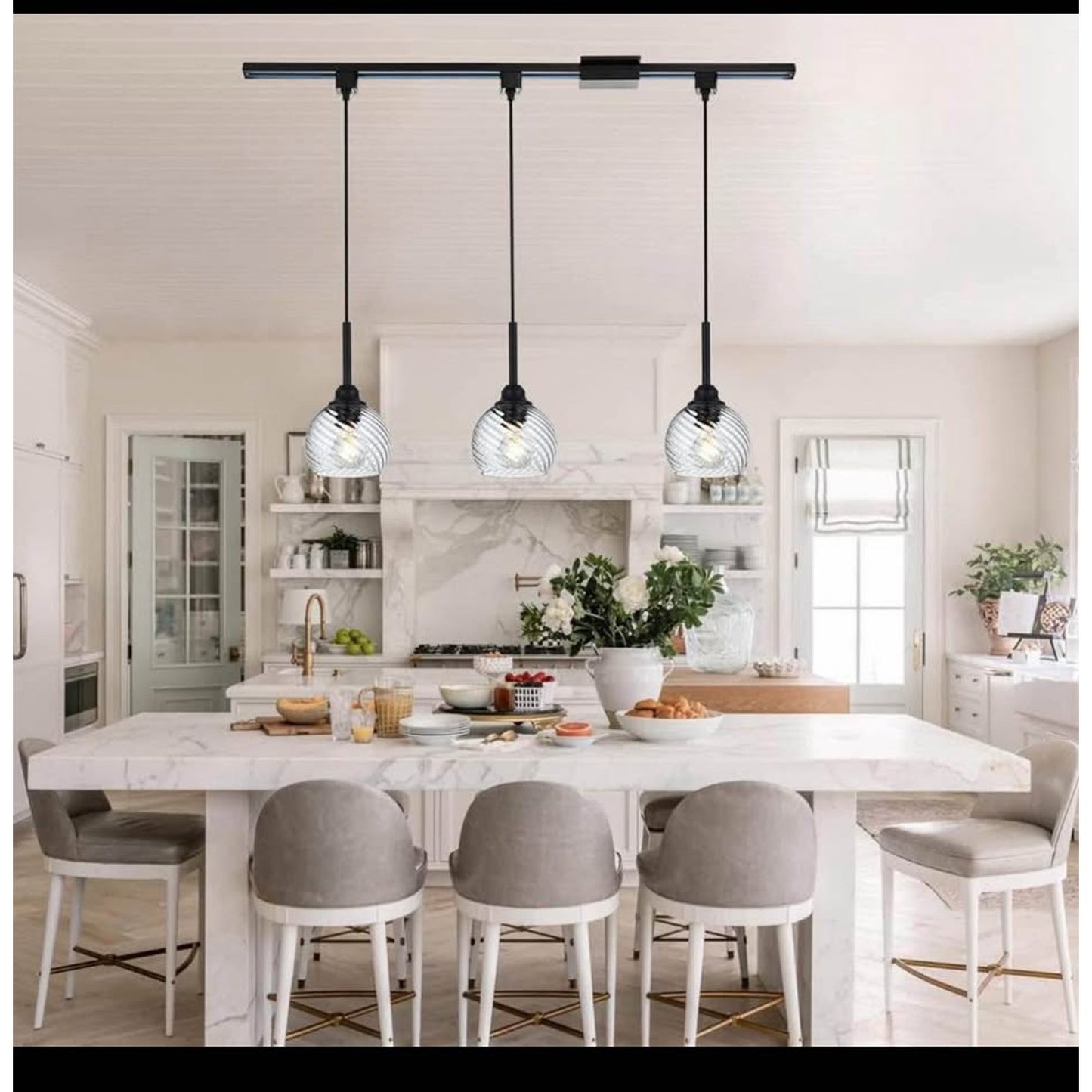 3 Pack H-Type Track Pendant Lighting Fixtures Black Hanging Pendant Lights Kitchen Island with Clear