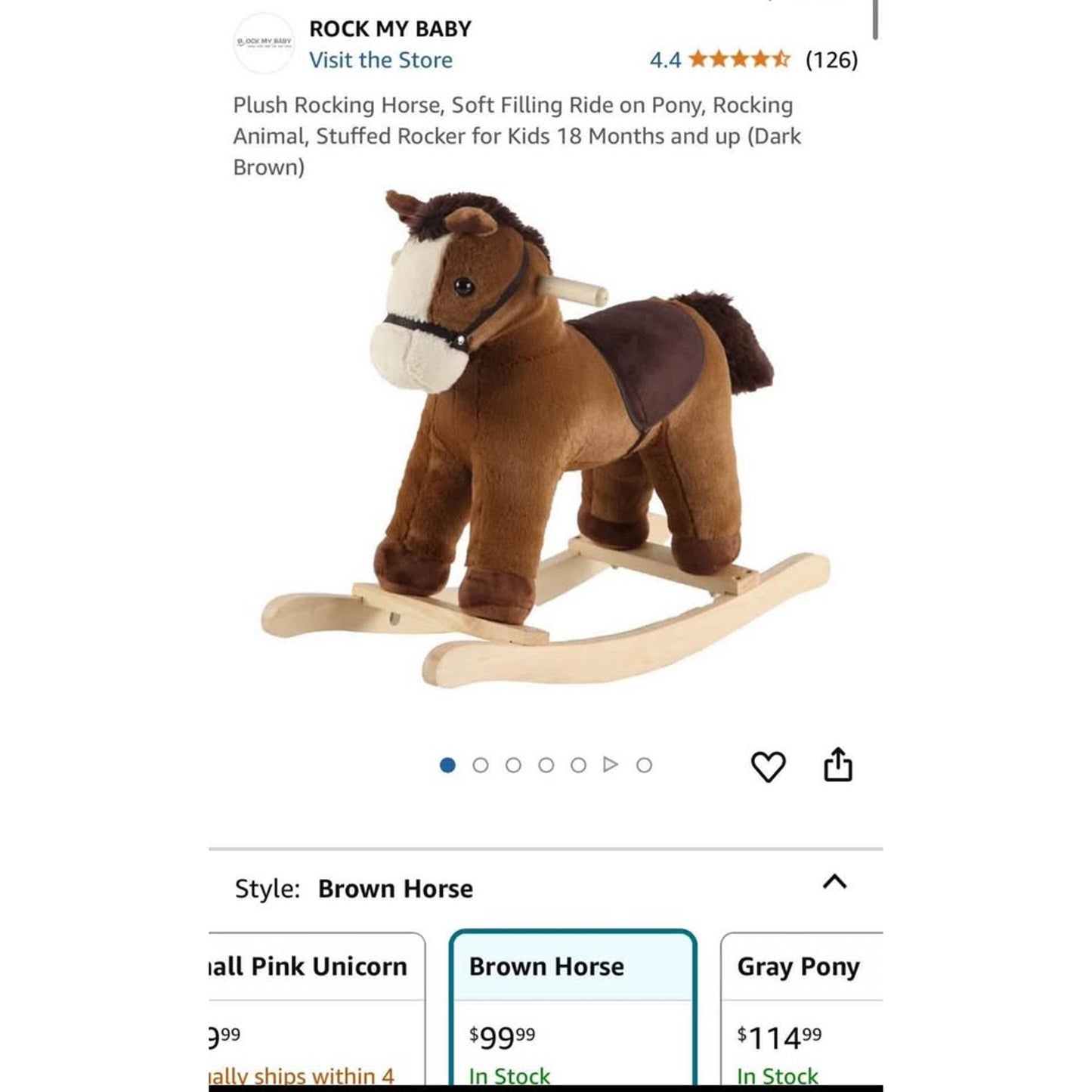 Plush Rocking Horse, Soft Filling Ride on Pony, Rocking Animal, Stuffed Rocker for Kids 18 Months an