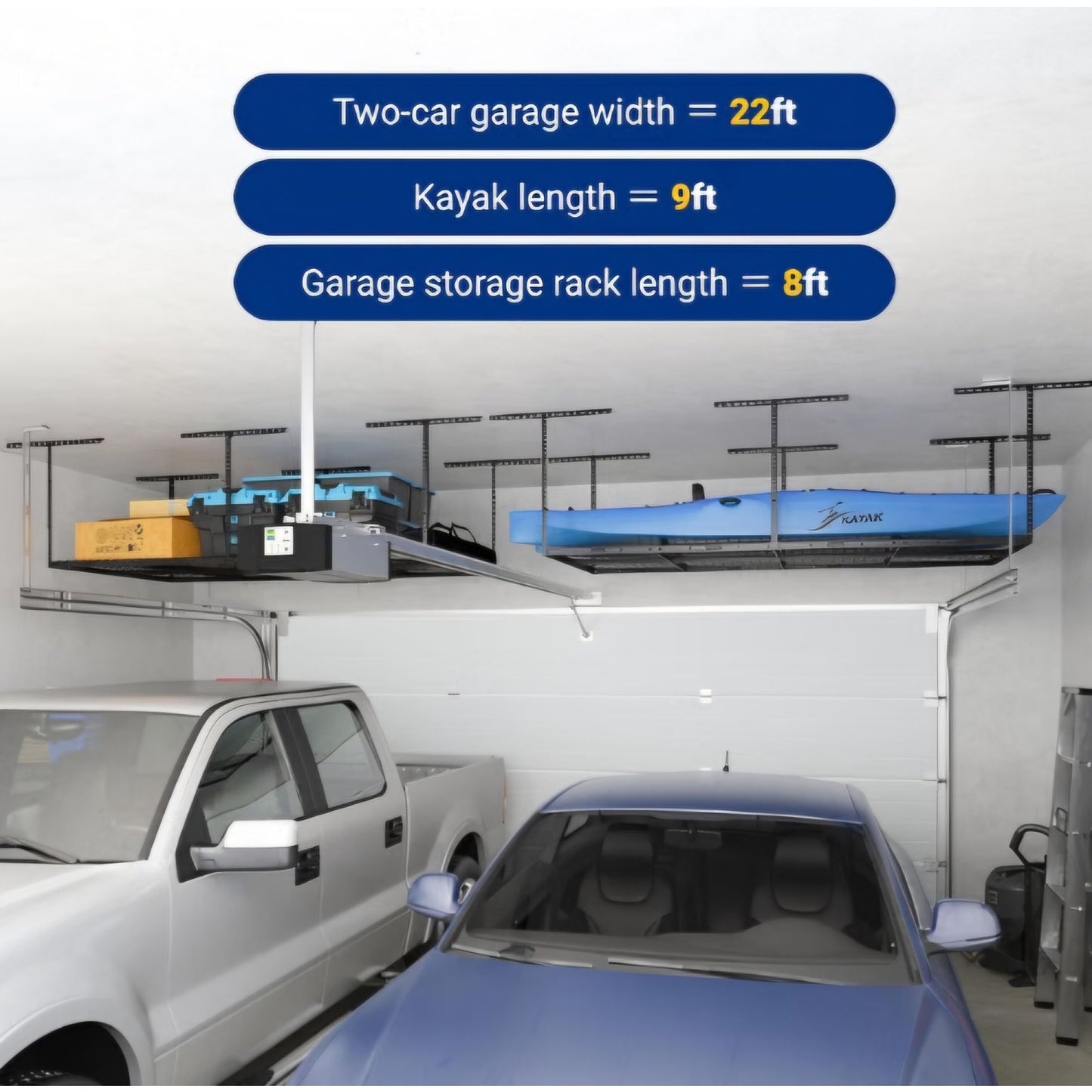 4x8 Overhead Garage Ceiling Storage Rack Organization, Black 750lbs Weight Capacity, 22"-40"