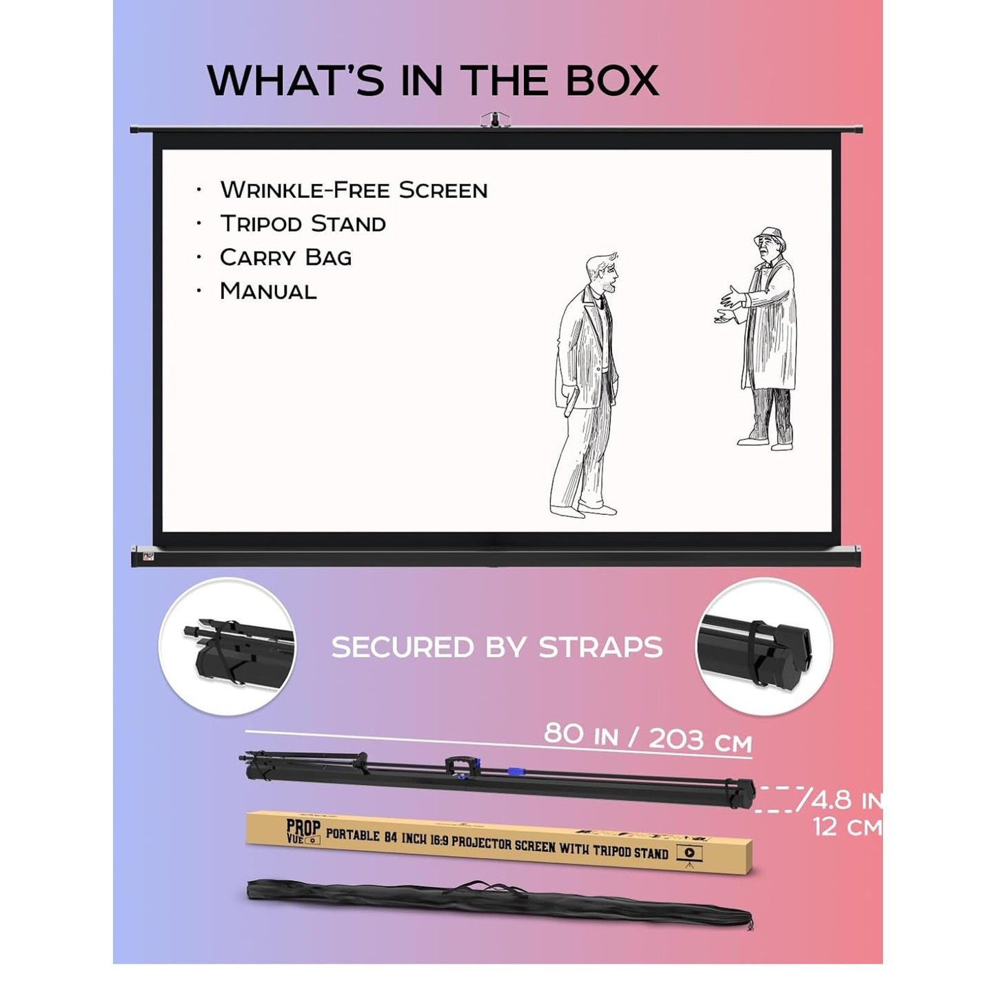 PropVue Projector Screen with Stand 84" - Indoor & Outdoor Projection Screen for Movie