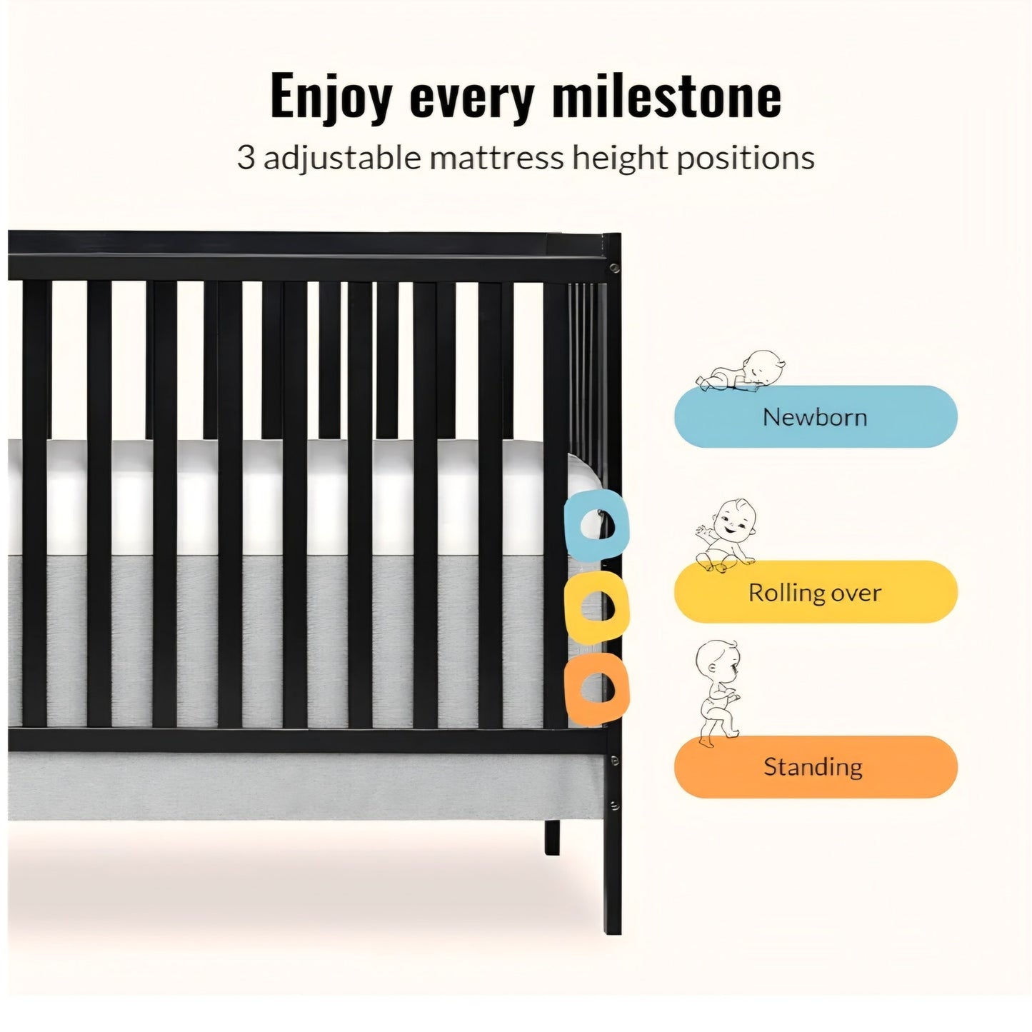Dream On Me Synergy 5-in-1 Convertible Full-Size Baby Crib with Toddler, Day & Full Bed
