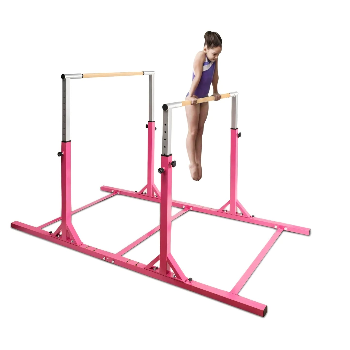 Costzon Double Horizontal Bars, Junior Gymnastic Training Parallel Bars w/11-Level 38-55" Adjustabl
